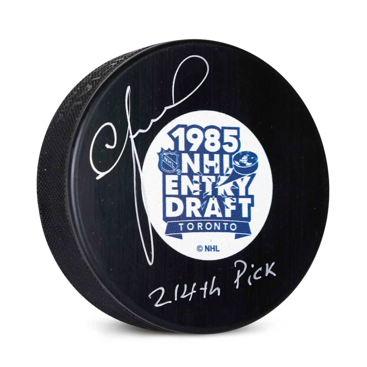 Igor Larionov Signed 1985 NHL Entry Draft Puck with 214th Pick Note