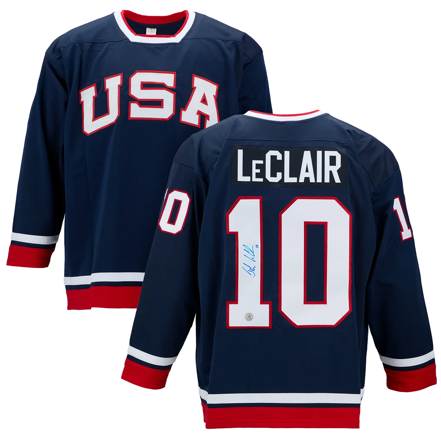 John Leclair Autographed Team USA Custom Hockey Nation Jersey - Image 3