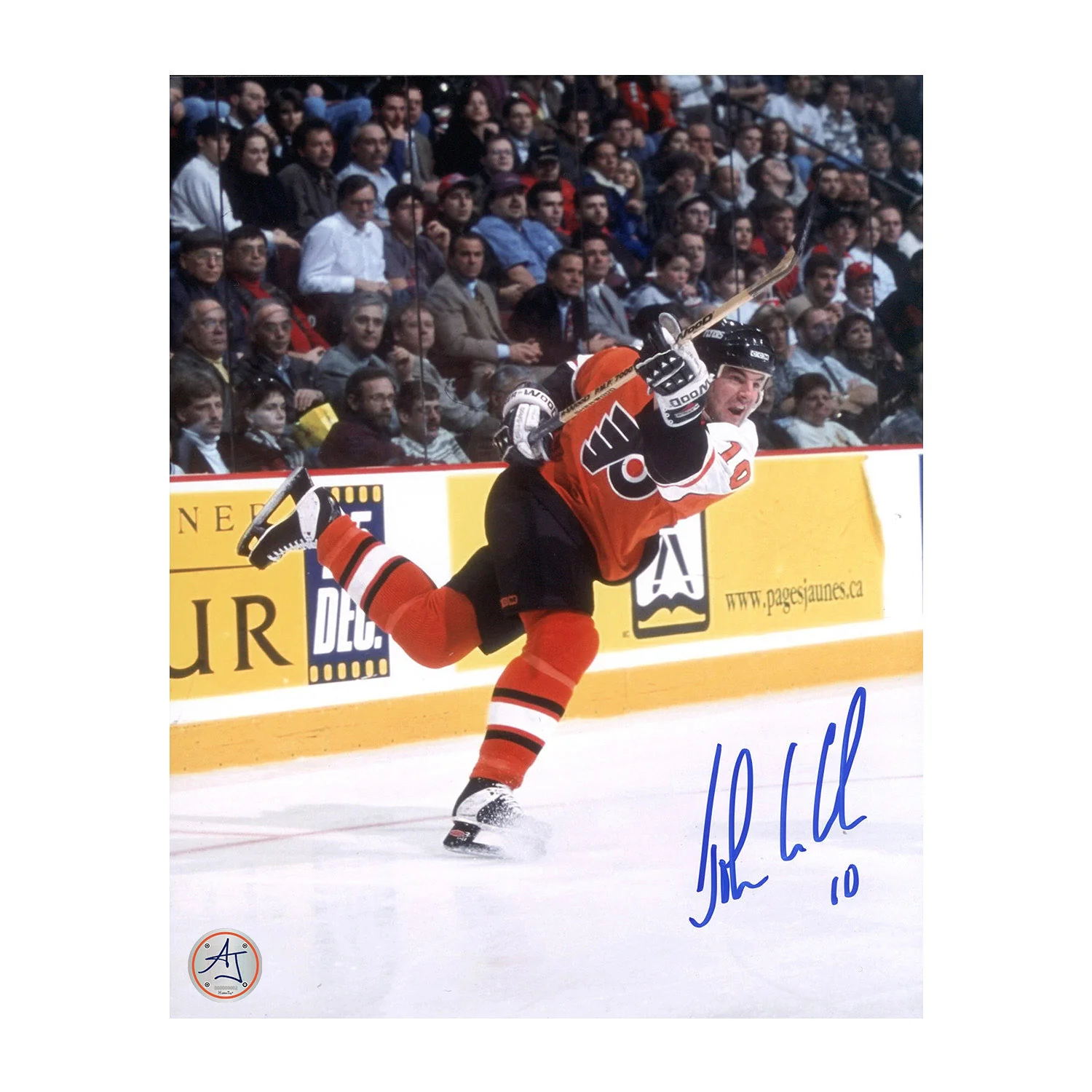 John Leclair Autographed Philadelphia Flyers Shooting 8x10 Photo
