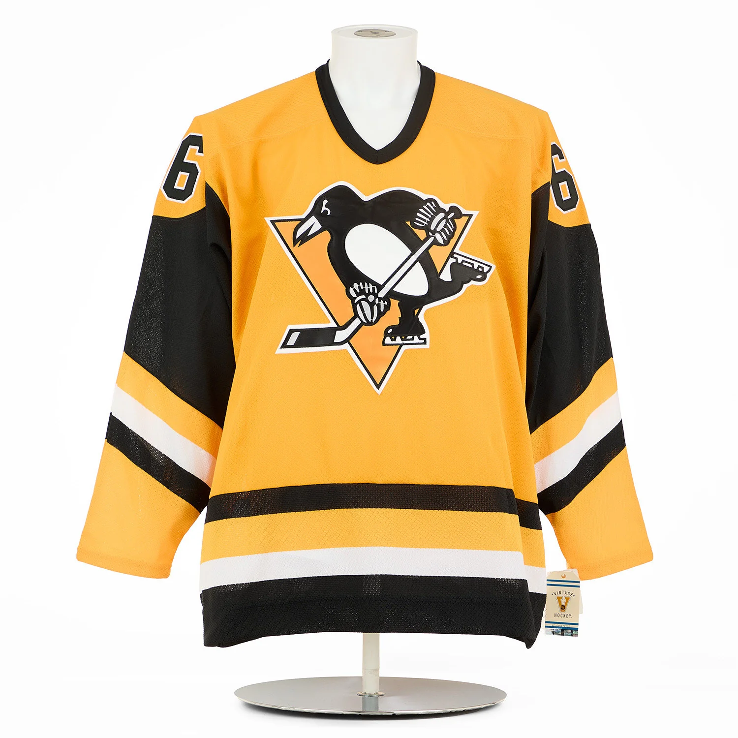 Mario Lemieux Signed Pittsburgh Penguins Yellow Rookie Vintage CCM Jersey - Image 2