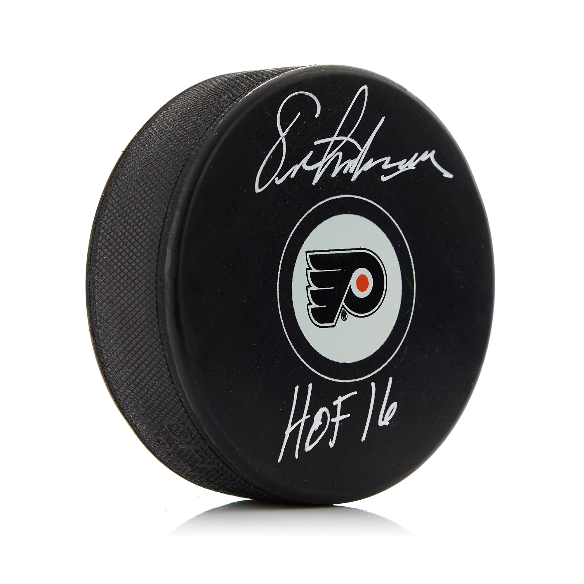 Eric Lindros Signed Philadelphia Flyers Hockey Puck with HOF Note