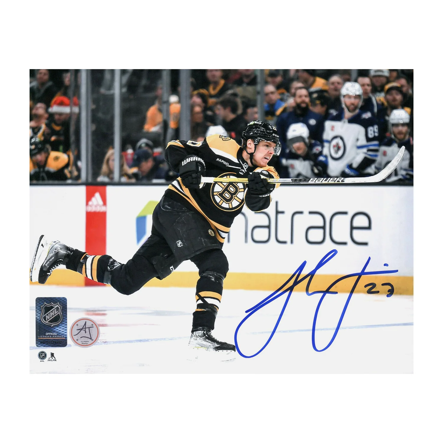 Hampus Lindholm Autographed Boston Bruins Point Shot 8x10 Photo
