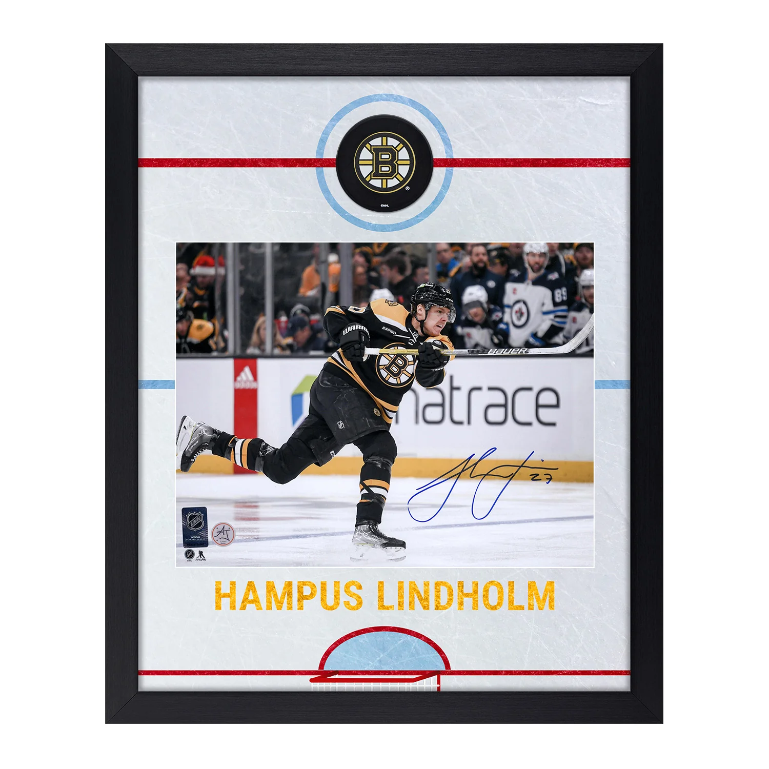 Hampus Lindholm Signed Boston Bruins Graphic Rink 19x23 Frame