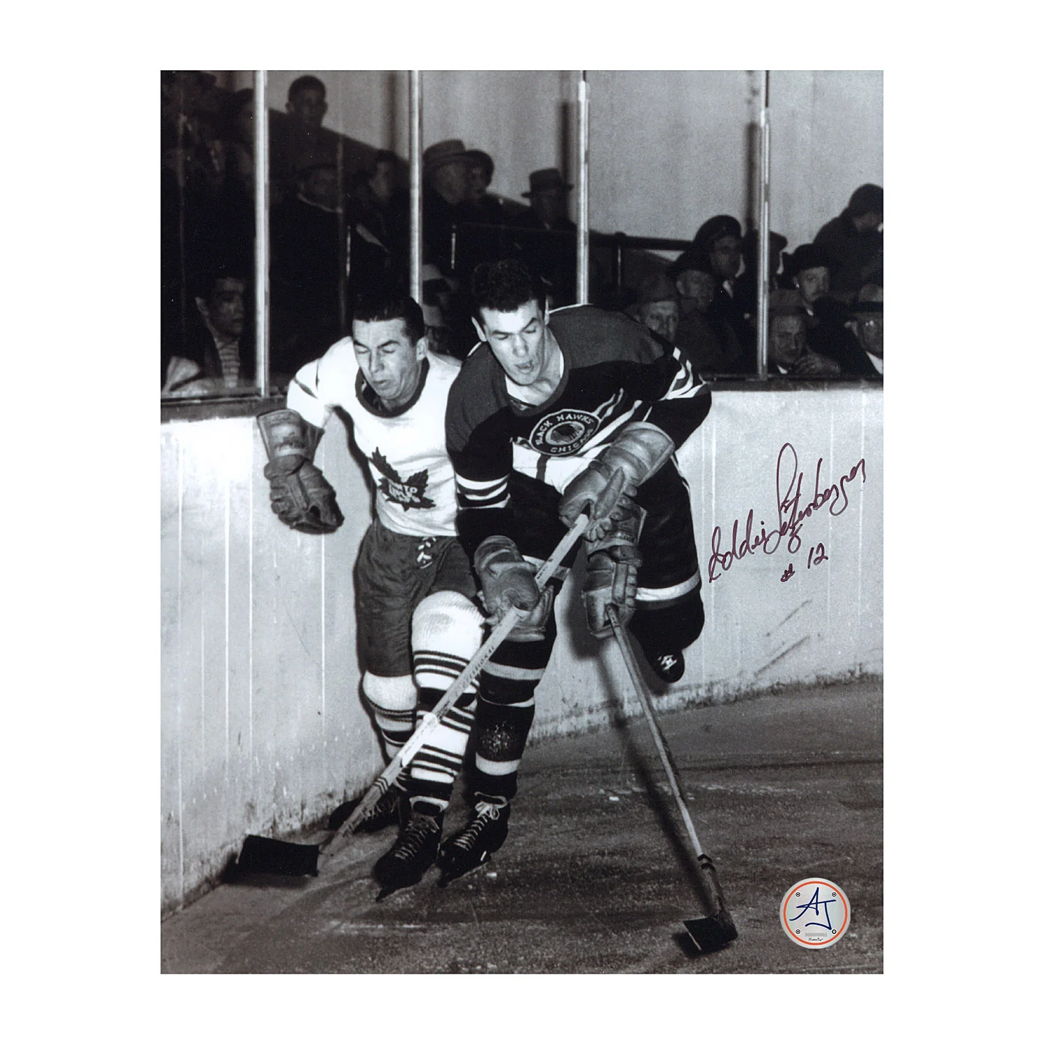 Ed Litzenberger Signed Chicago Blackhawks Black & White Action 8x10 Photo