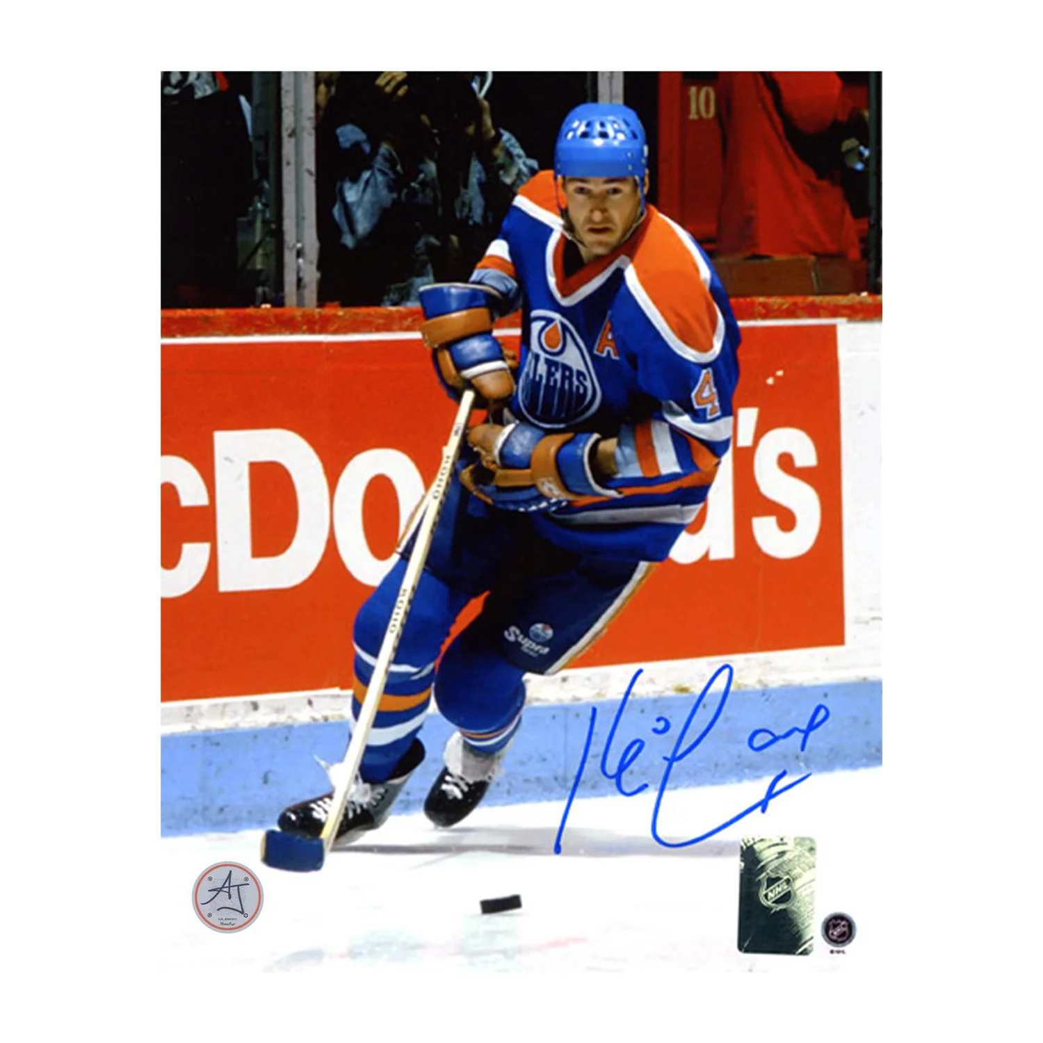 Kevin Lowe Autographed Edmonton Oilers Puck Rush 8x10 Photo
