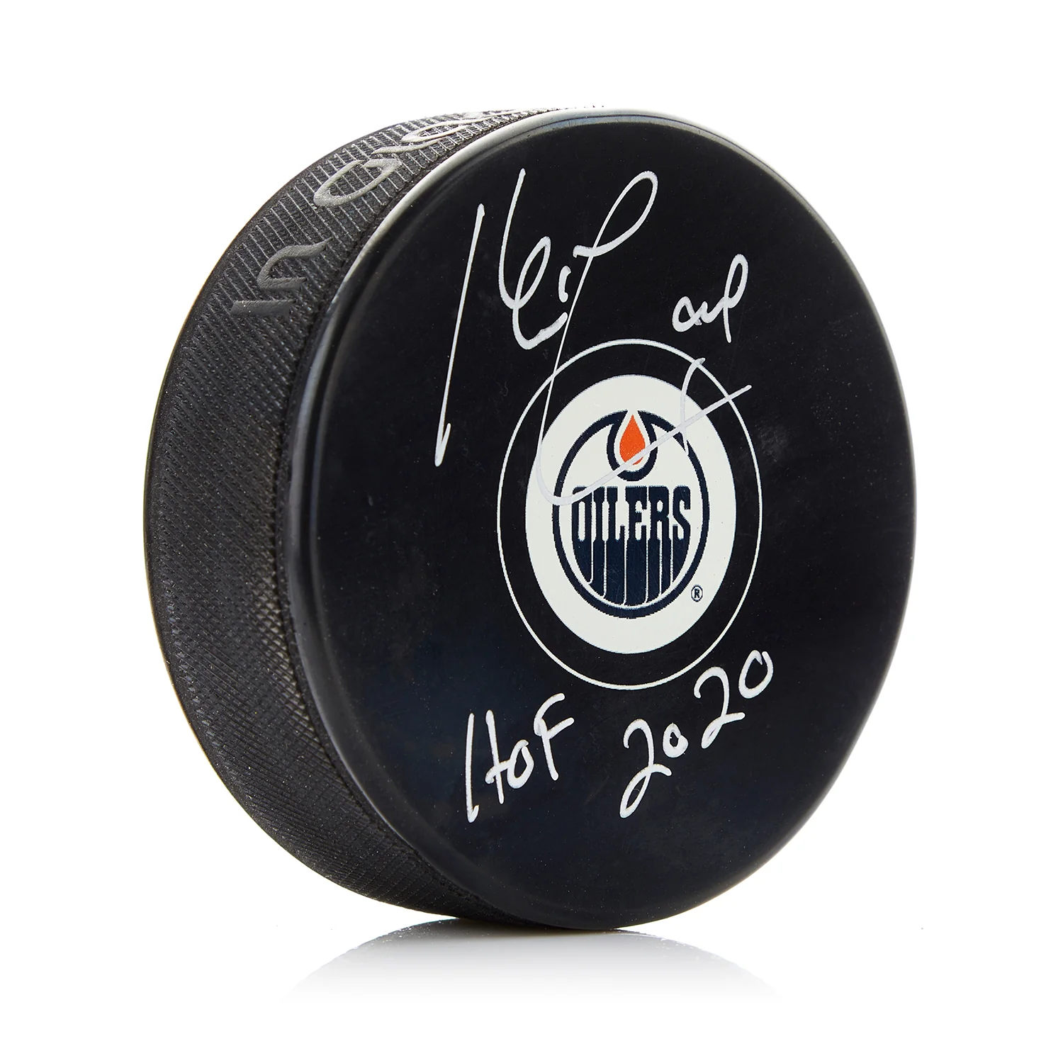 Kevin Lowe Signed Edmonton Oilers Hockey Puck with HOF Note