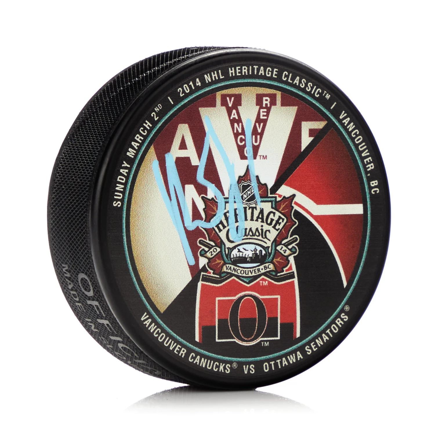 Roberto Luongo Signed Vancouver Canucks 2014 Heritage Classic Souvenir Puck