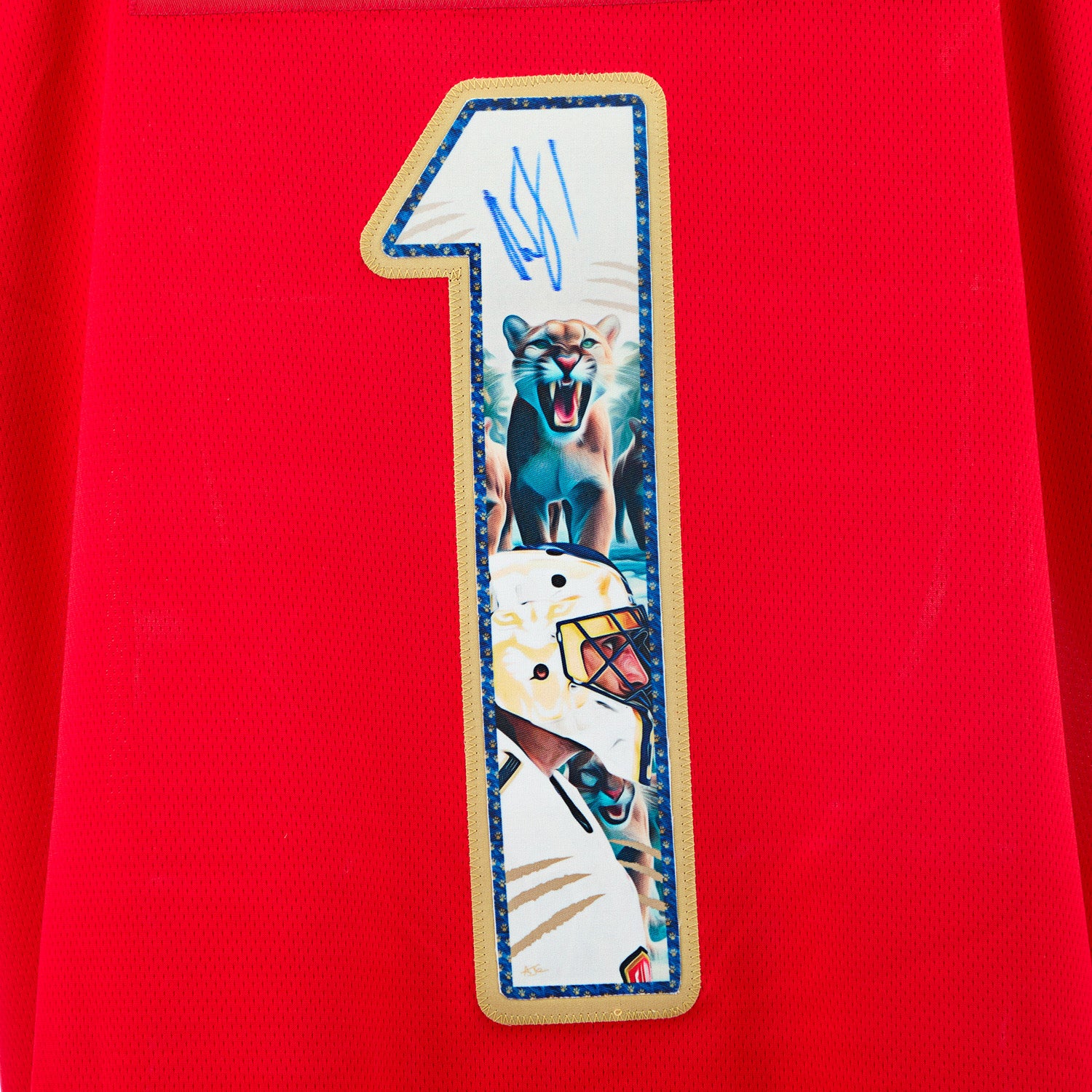 Roberto Luongo Autographed Florida Panthers Cat Mask Art Jersey #3/20 - Image 3