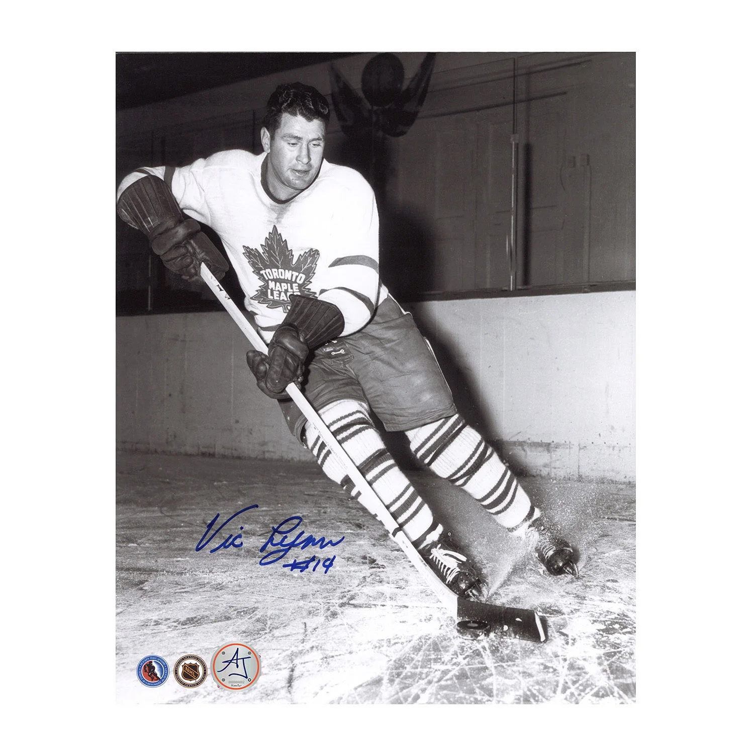 Vic Lynn Autographed Toronto Maple Leafs Black and White 8x10 Photo