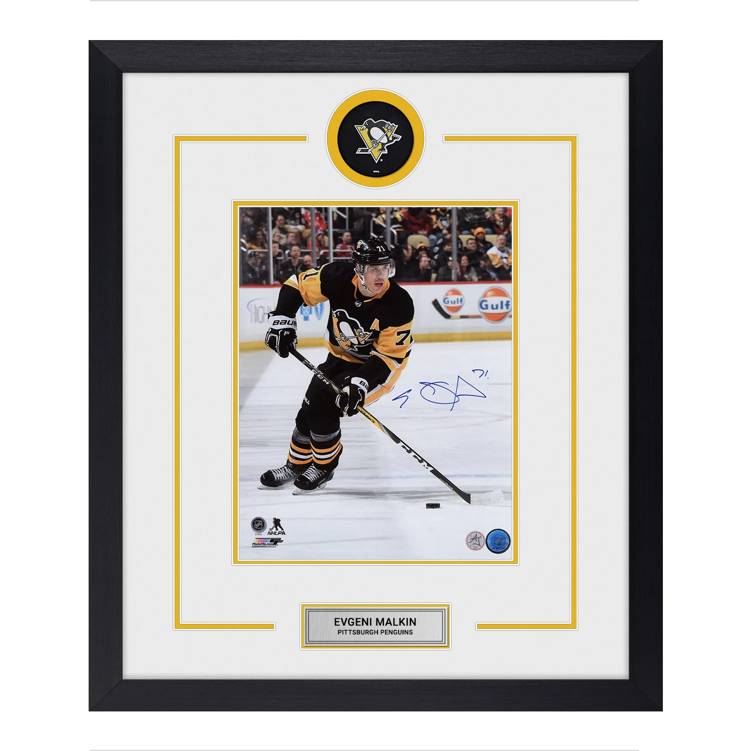 Evgeni Malkin Autographed Pittsburgh Penguins Puck Logo 23x27 Frame