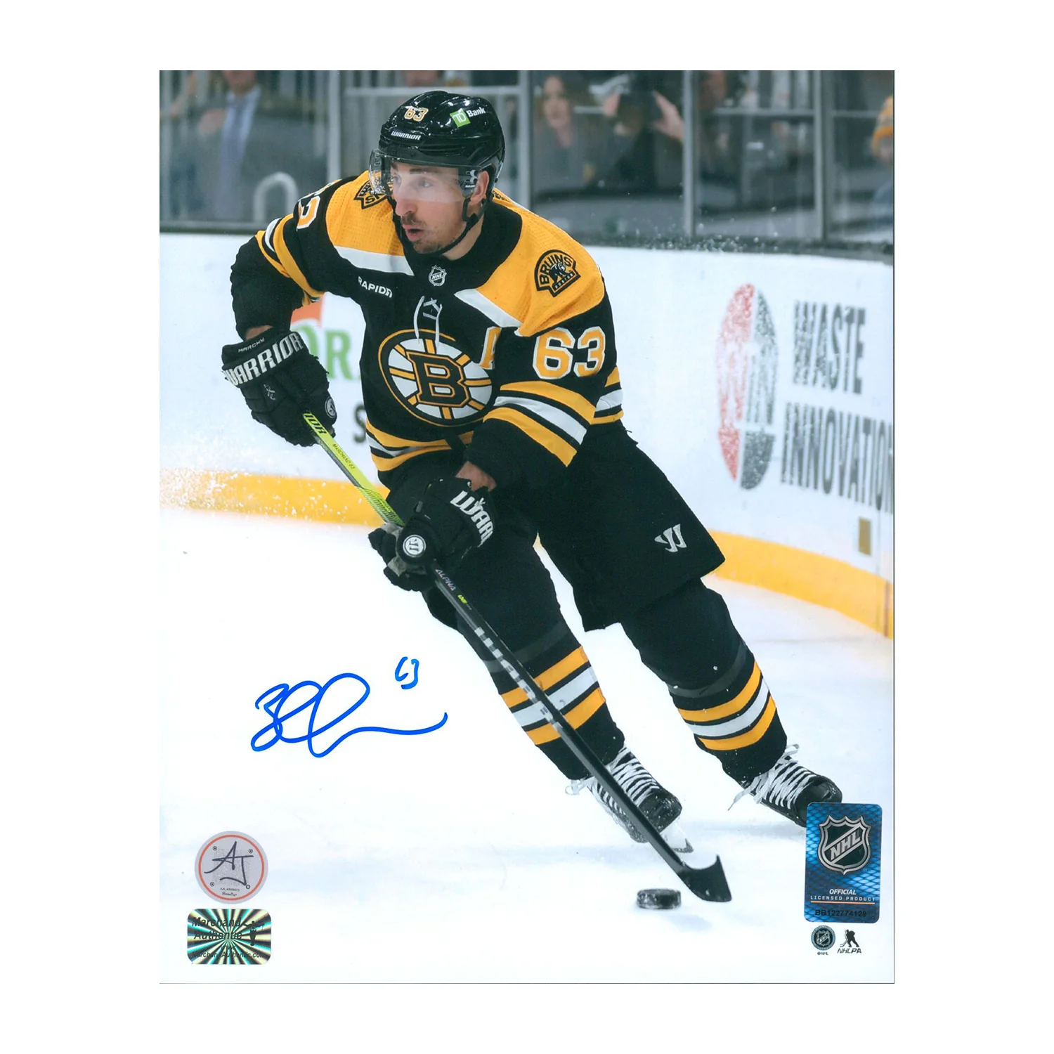 Brad Marchand Autographed Boston Bruins Puck Rush 8x10 Photo