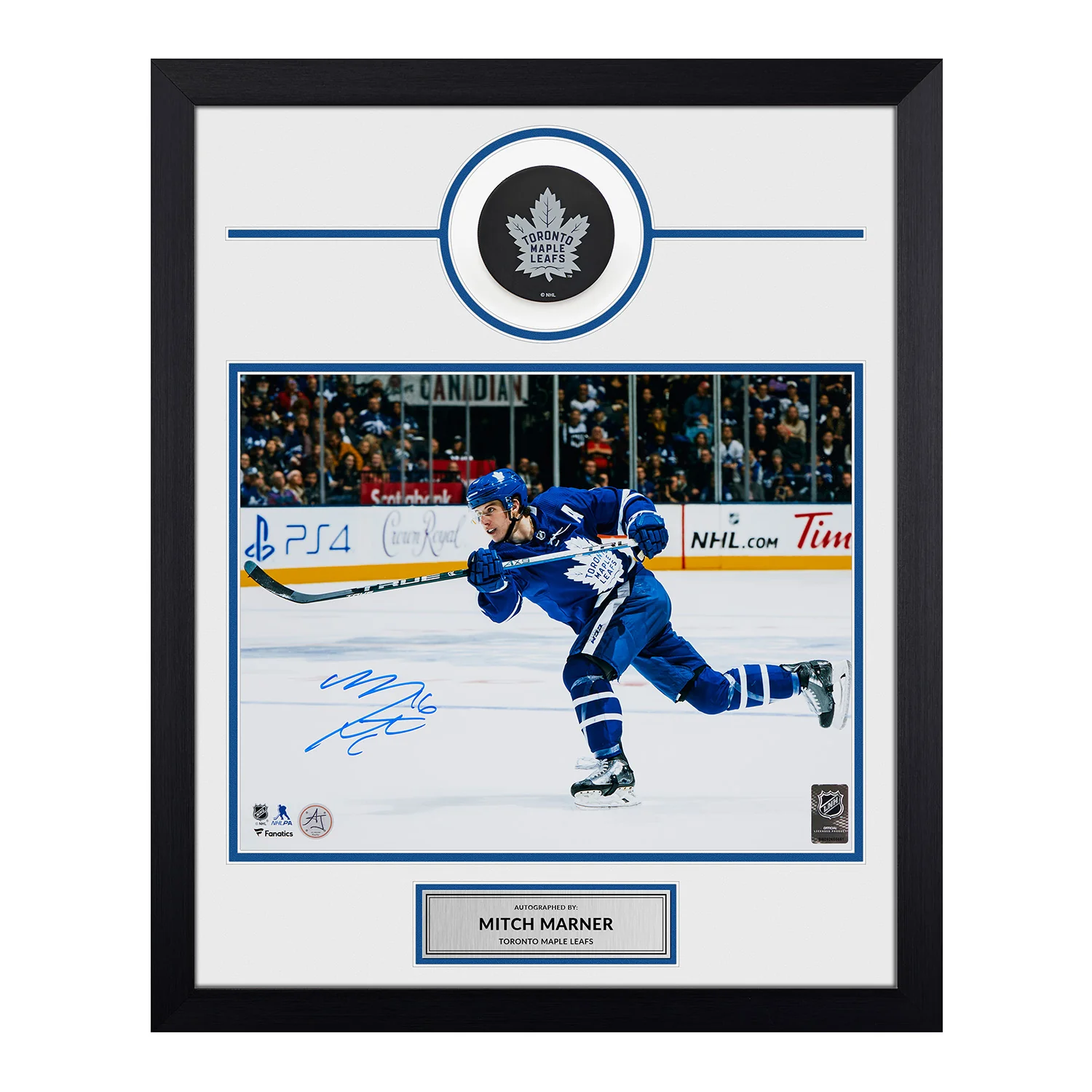 Mitch Marner Signed Toronto Maple Leafs Puck Logo 19x23 Frame