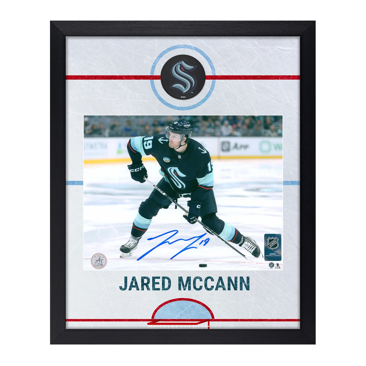Jared McCann Autographed Seattle Kraken Graphic Rink 19x23 Frame