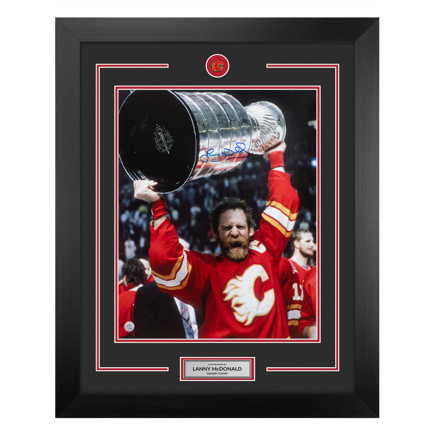 Lanny McDonald Autographed Calgary Flames 1989 Stanley Cup 26x32 Frame