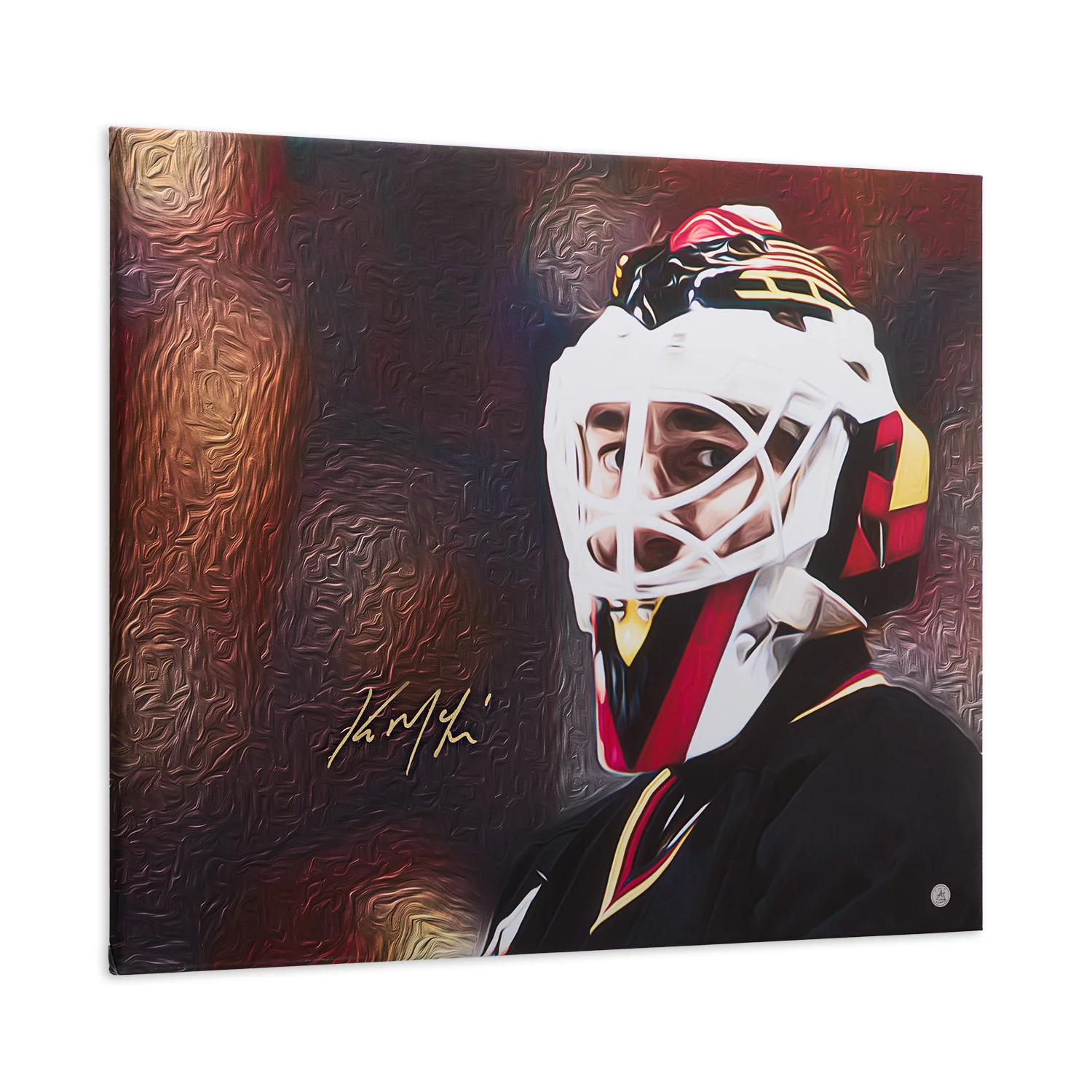 Kirk McLean Autographed Vancouver Hockey Goalie Mask Profile 26x32 Art Canvas