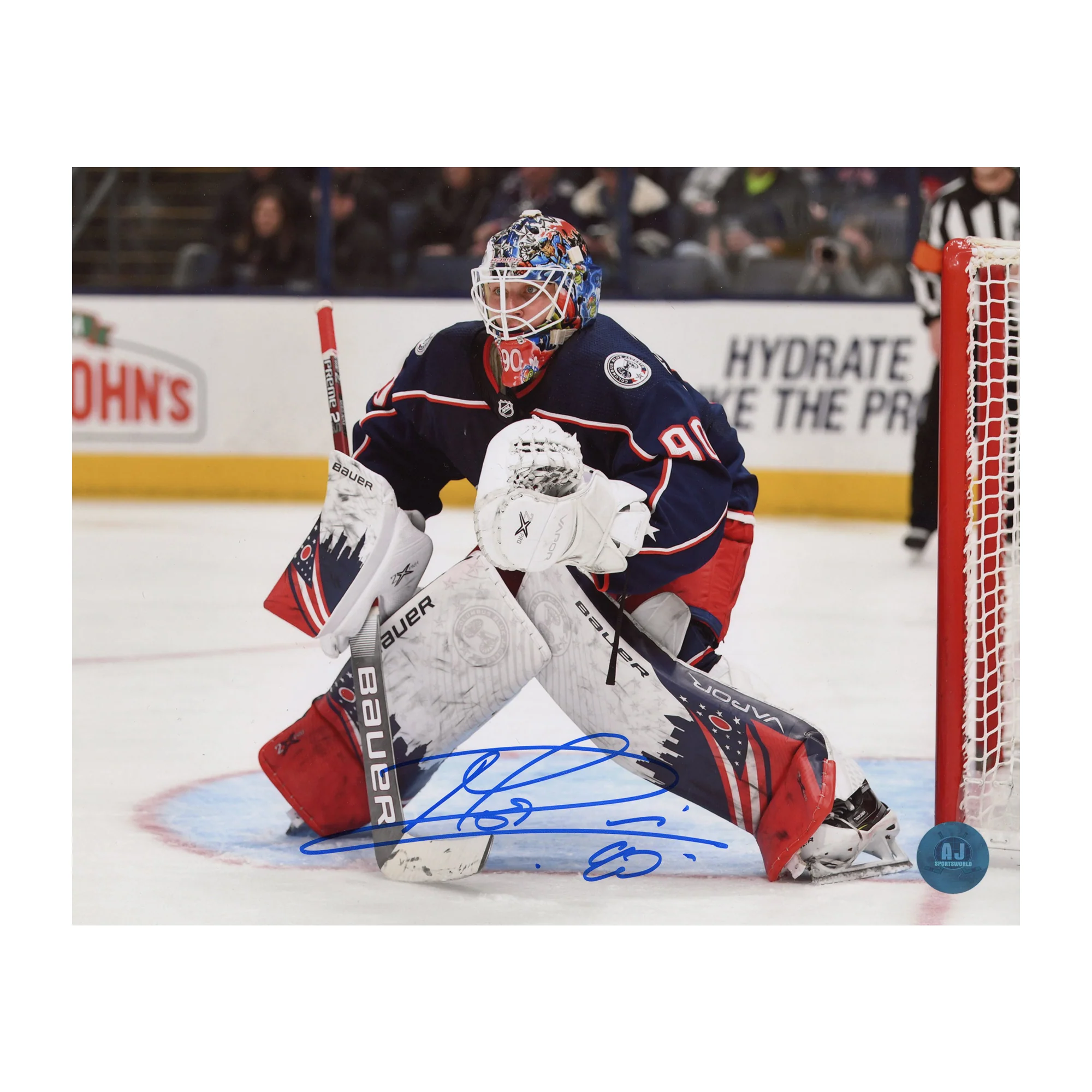 Elvis Merzlikins Signed Columbus Blue Jackets Netminder 8x10 Photo
