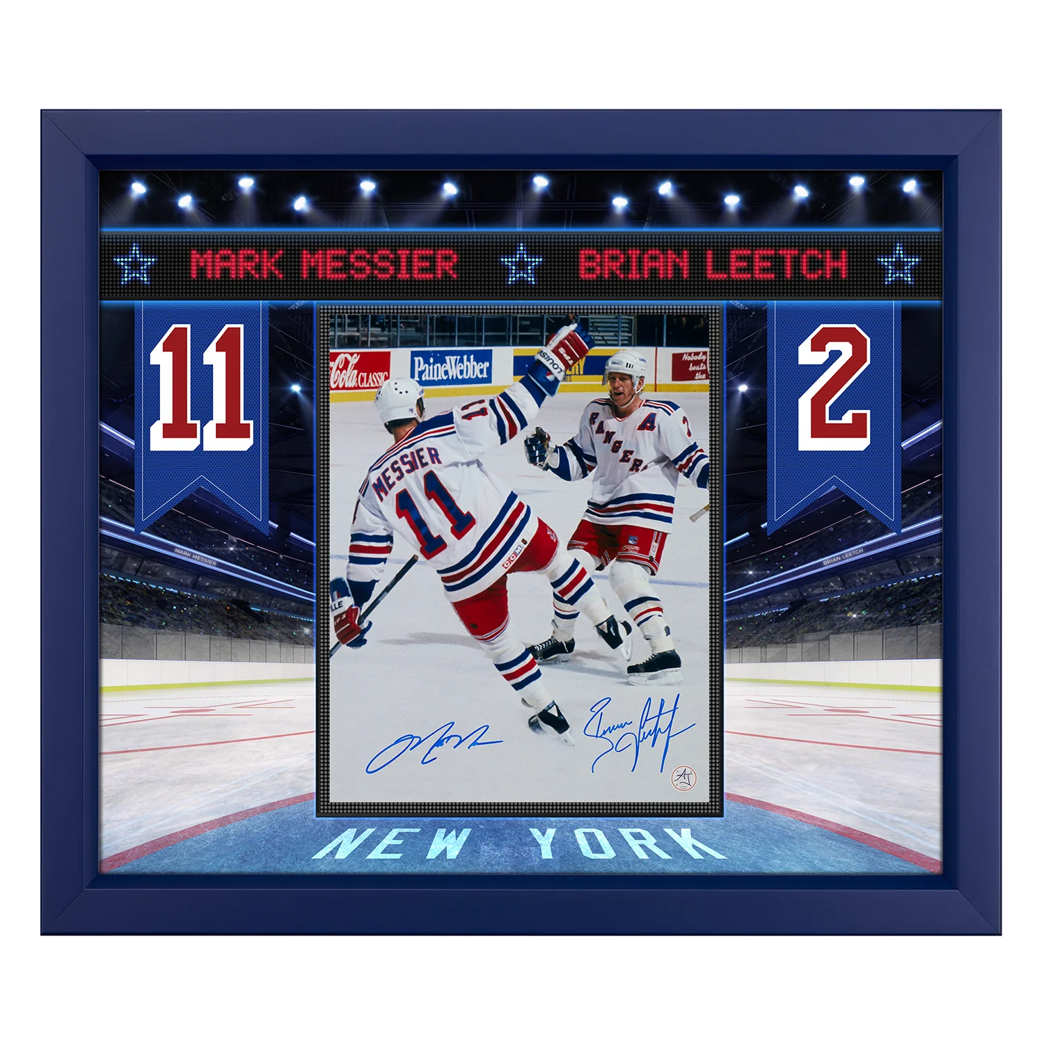Mark Messier & Brian Leetch Dual Signed NY Rangers Banner Graphic 23x27 Frame