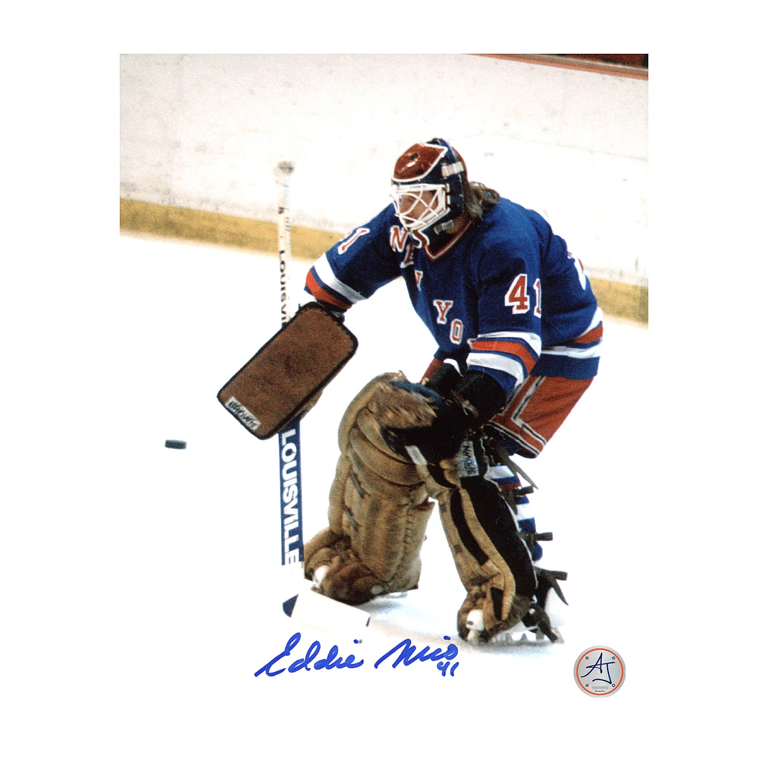 Eddie Mio New York Rangers Autographed Hockey Goalie 8x10 Photo