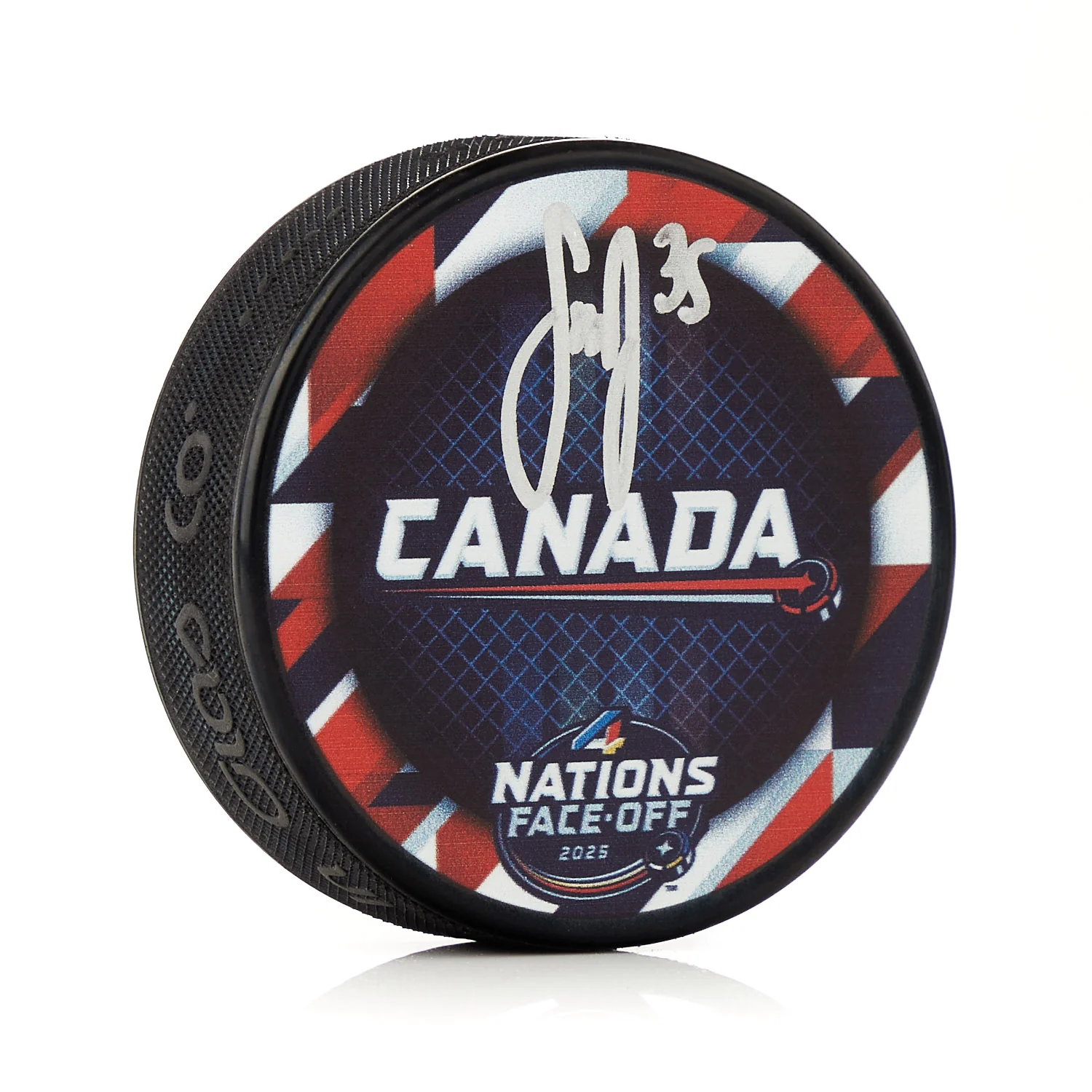 Sam Montembeault Team Canada Signed NHL 4 Nations Face-Off Hockey Puck