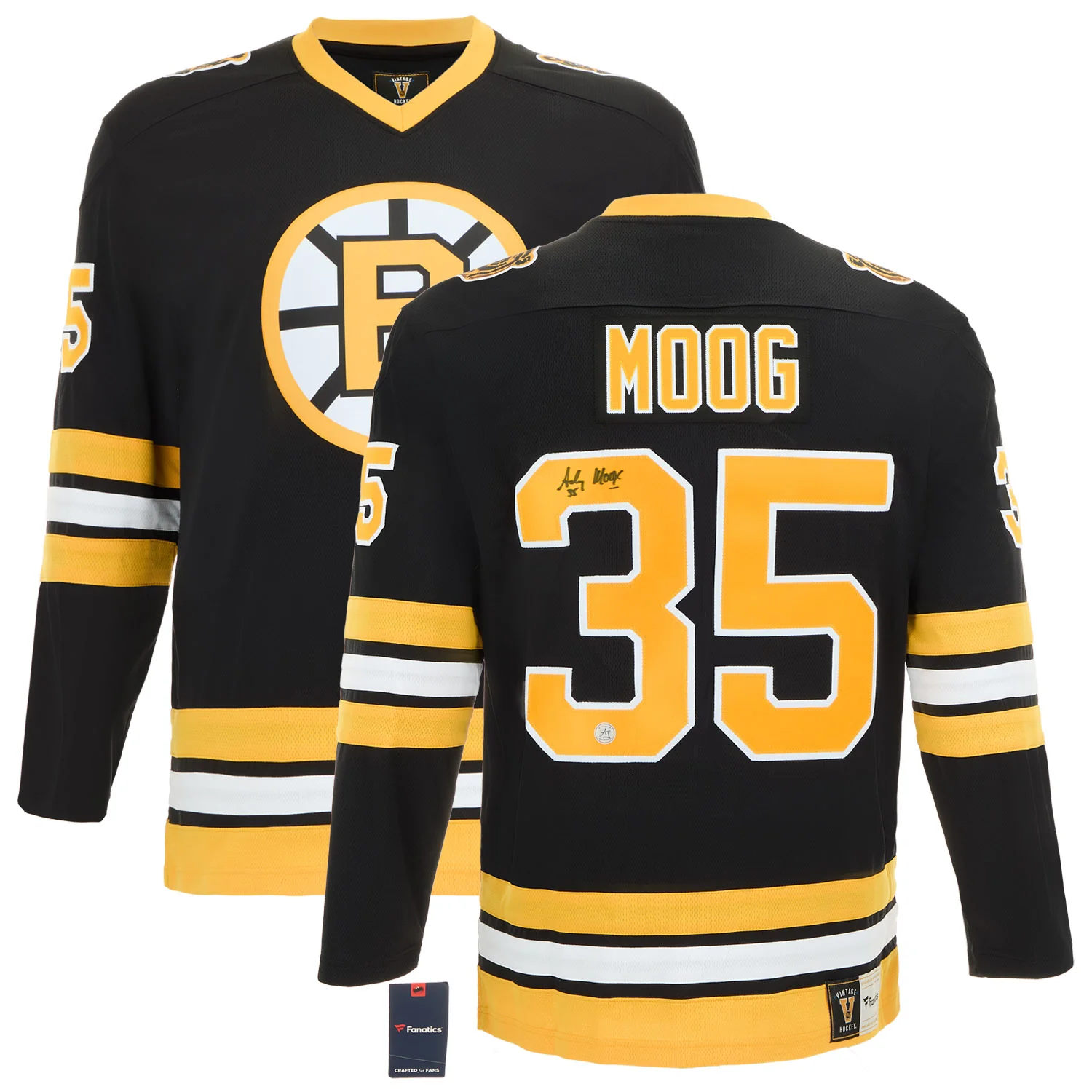 Andy Moog Autographed Boston Bruins Black Fanatics Breakaway Jersey - Image 3