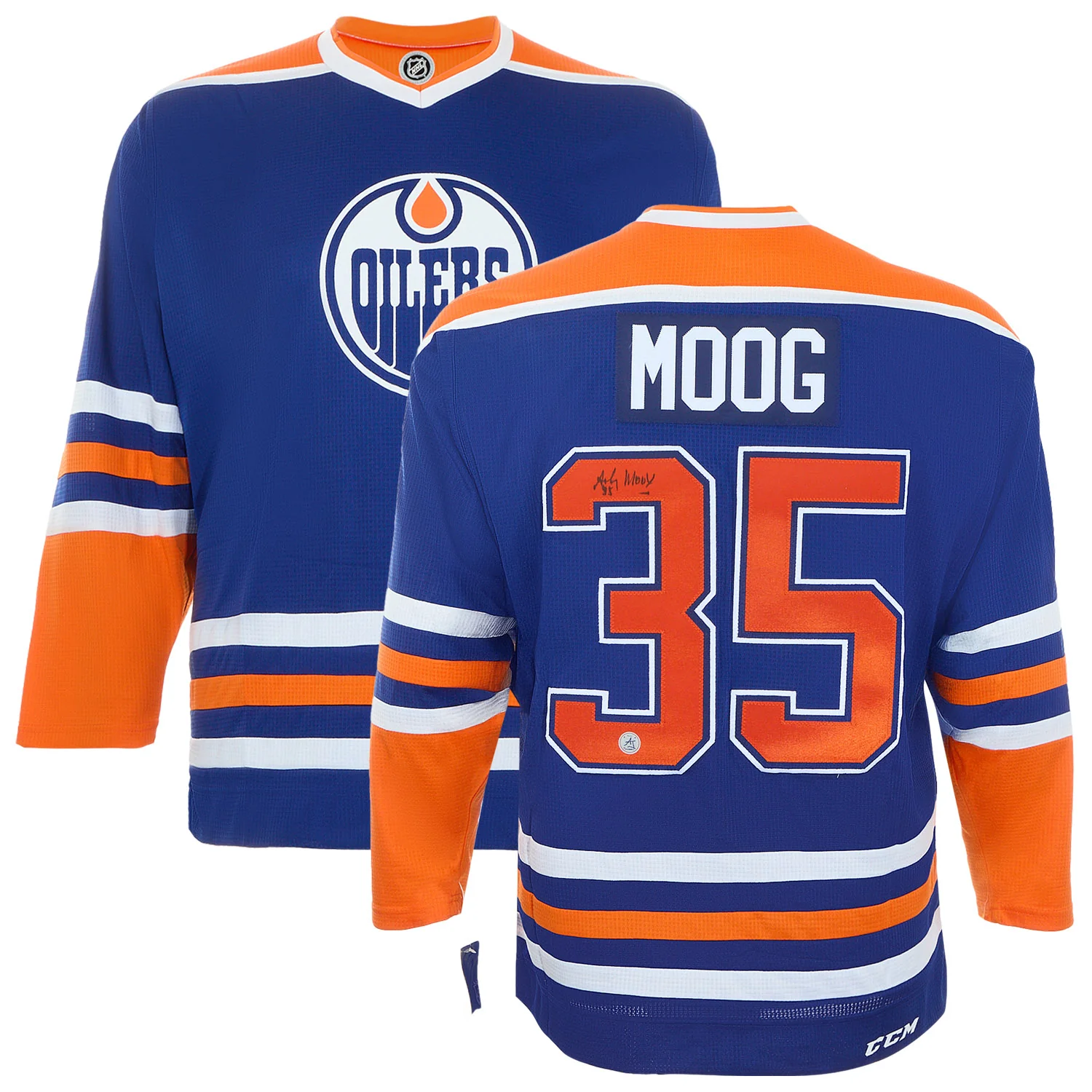 Andy Moog Signed Edmonton Oilers Replica CCM Mass Jersey - Image 3