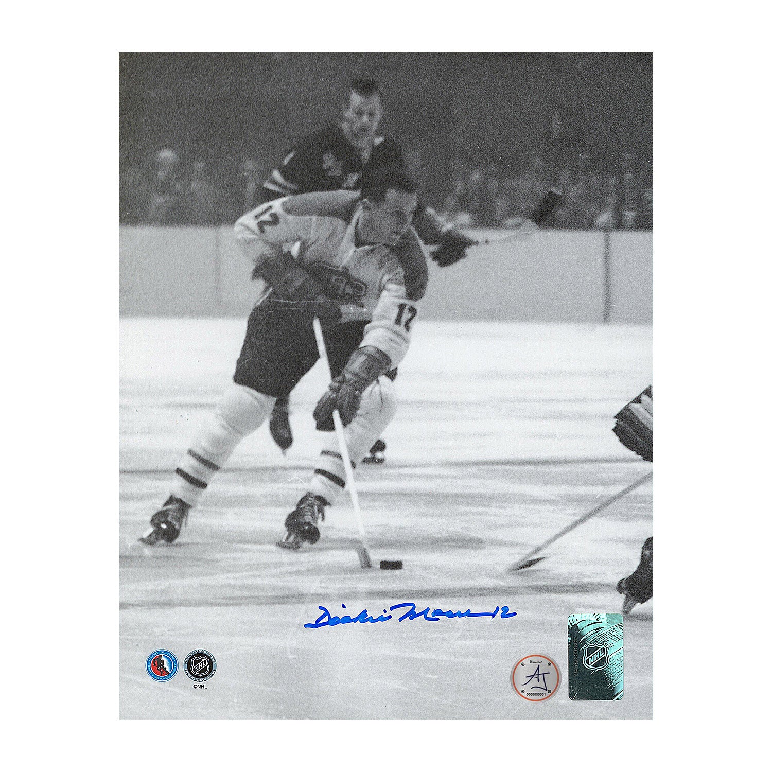 Dickie Moore Signed Montreal Canadiens Black & White Action 8x10 Photo