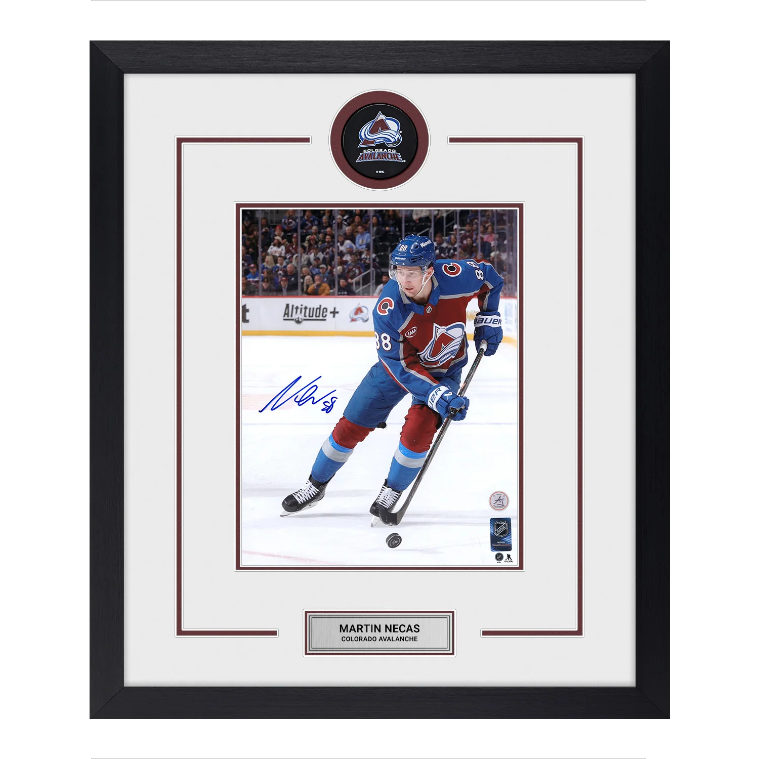 Martin Necas Autographed Colorado Avalanche Puck Logo 22x26 Frame