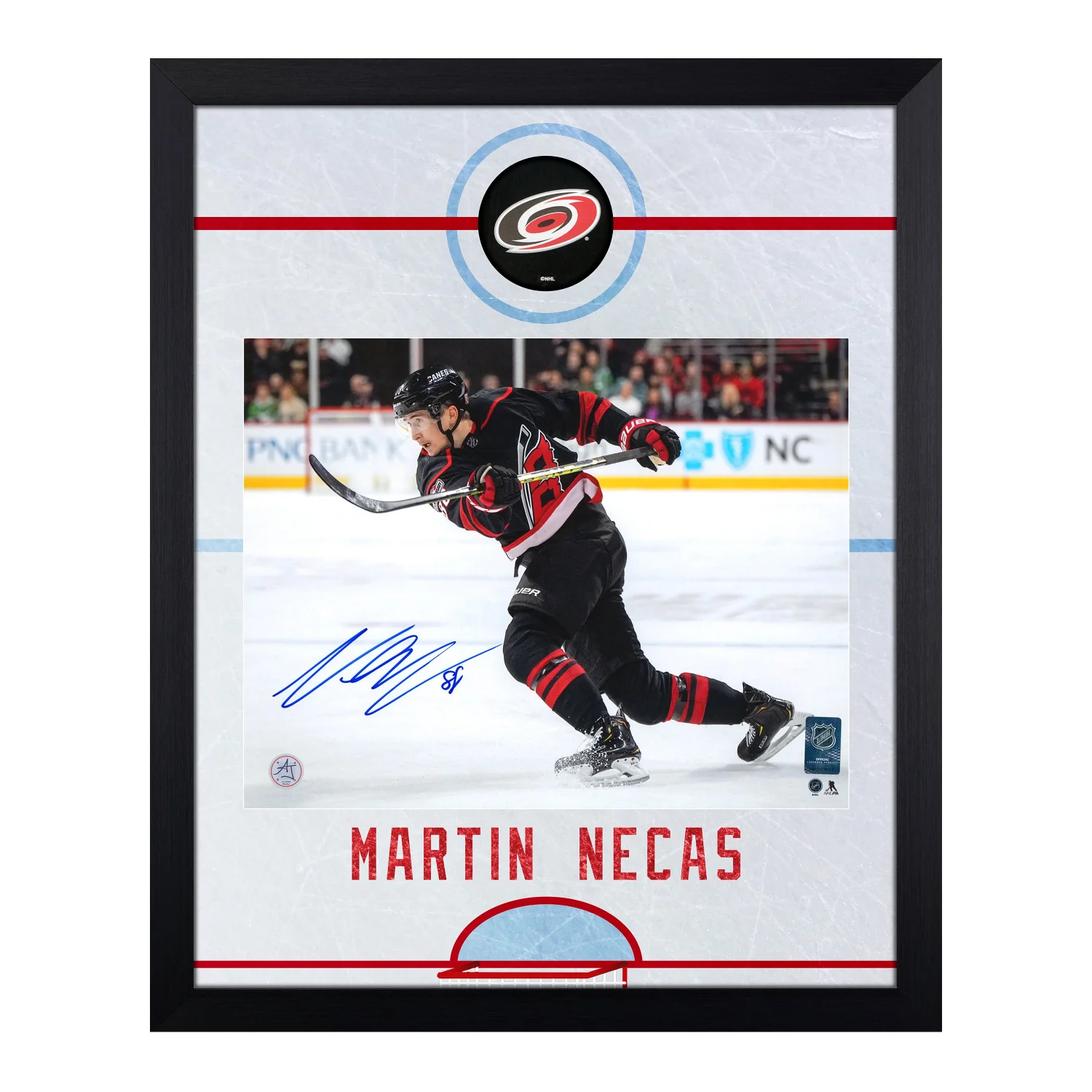 Martin Necas Signed Carolina Hurricanes Graphic Rink 19x23 Frame