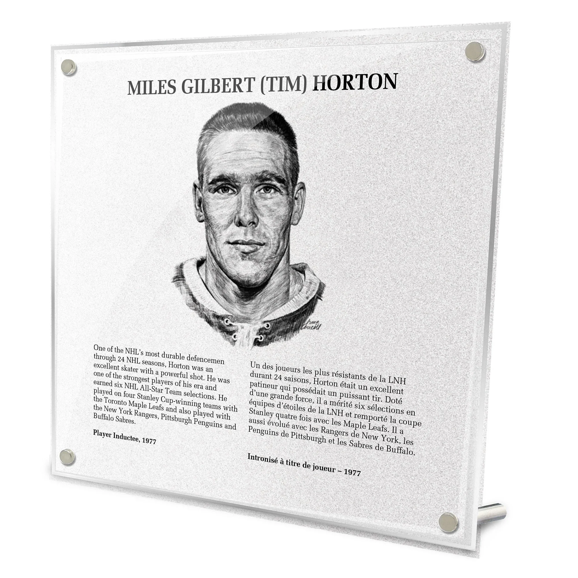 Tim Horton Replica Hockey Hall of Fame Plaque