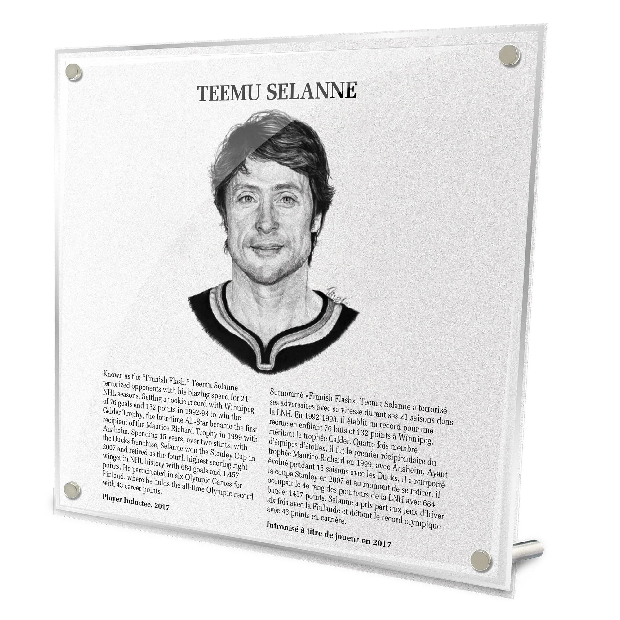 Teemu Selanne Replica Hockey Hall of Fame Plaque