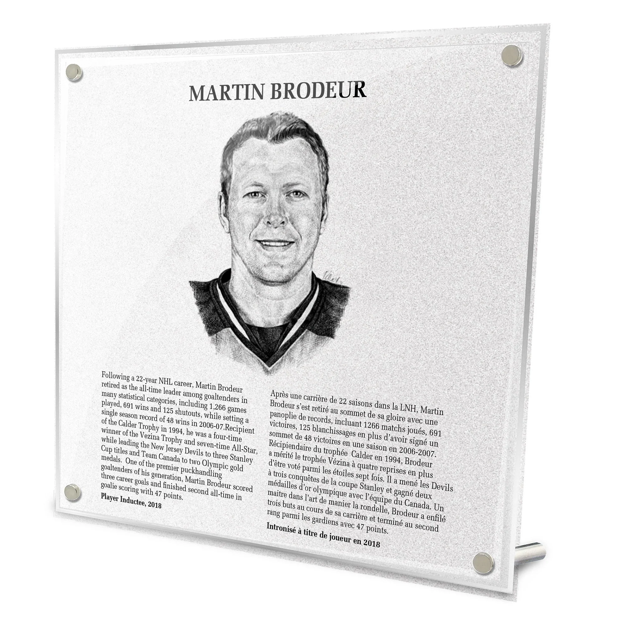 Martin Brodeur Replica Hockey Hall of Fame Plaque