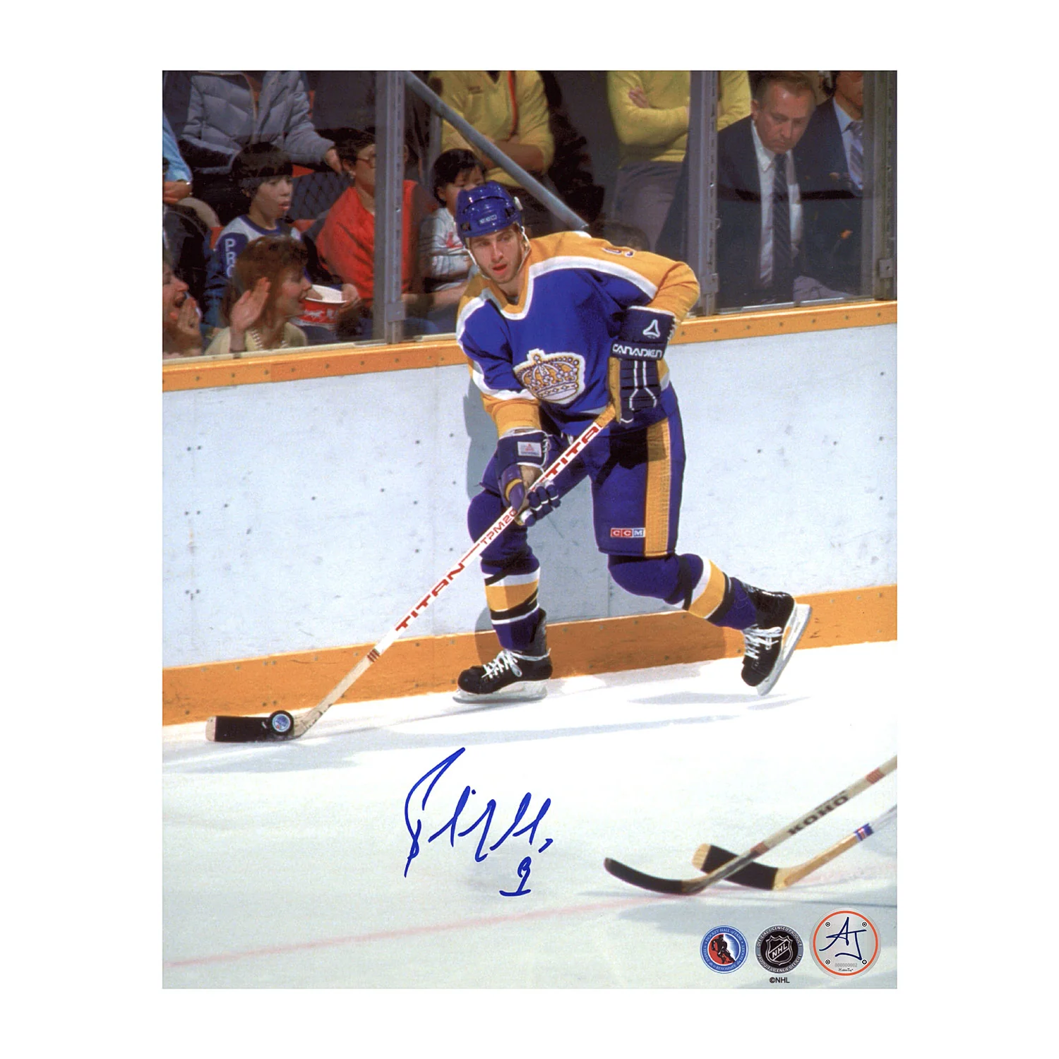 Bernie Nicholls Signed Los Angeles Kings Puck Rush 8x10 Photo