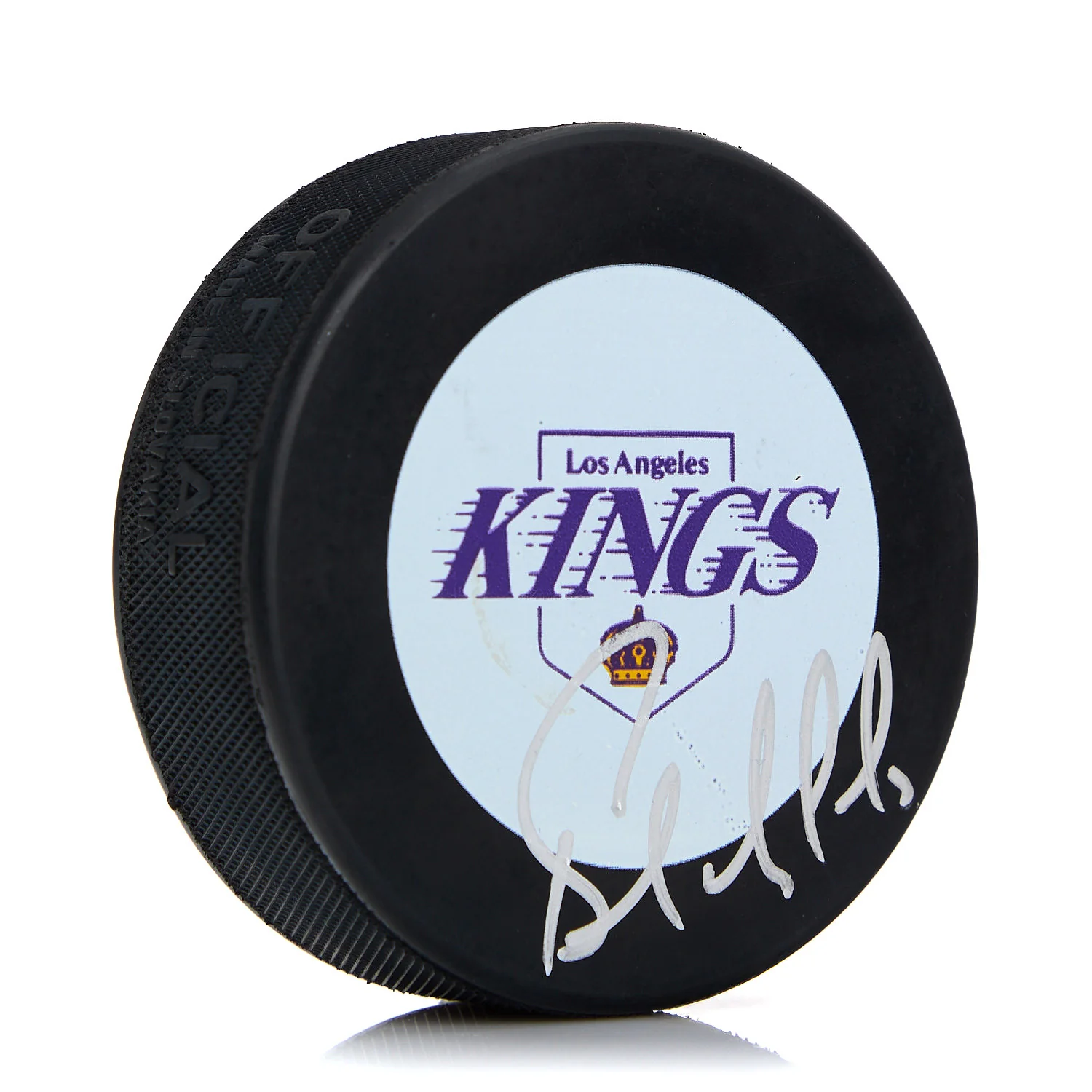 Bernie Nicholls Los Angeles Kings Autographed Purple Logo Hockey Puck