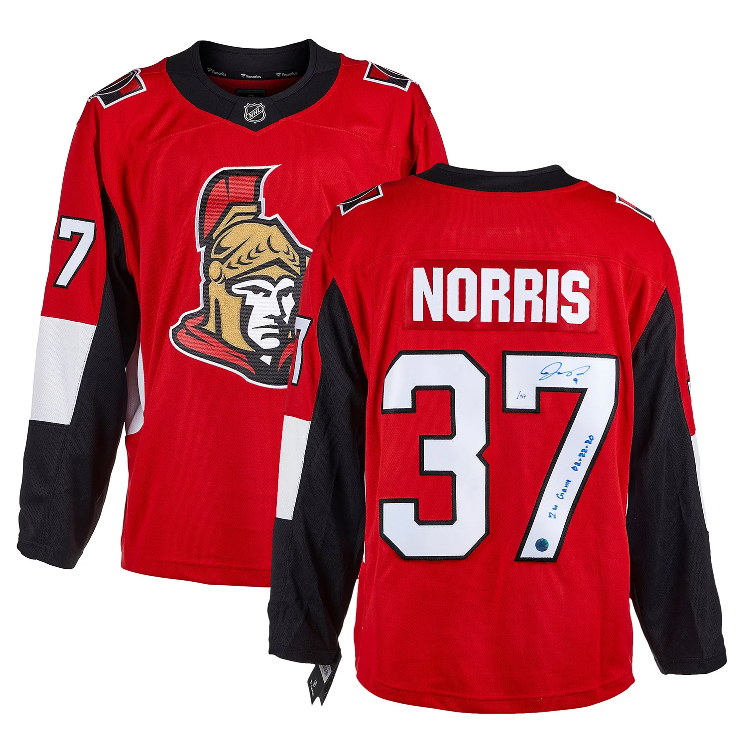 Josh Norris Ottawa Senators Signed & Dated 1st Game Fanatics Jersey #/37 - Image 3
