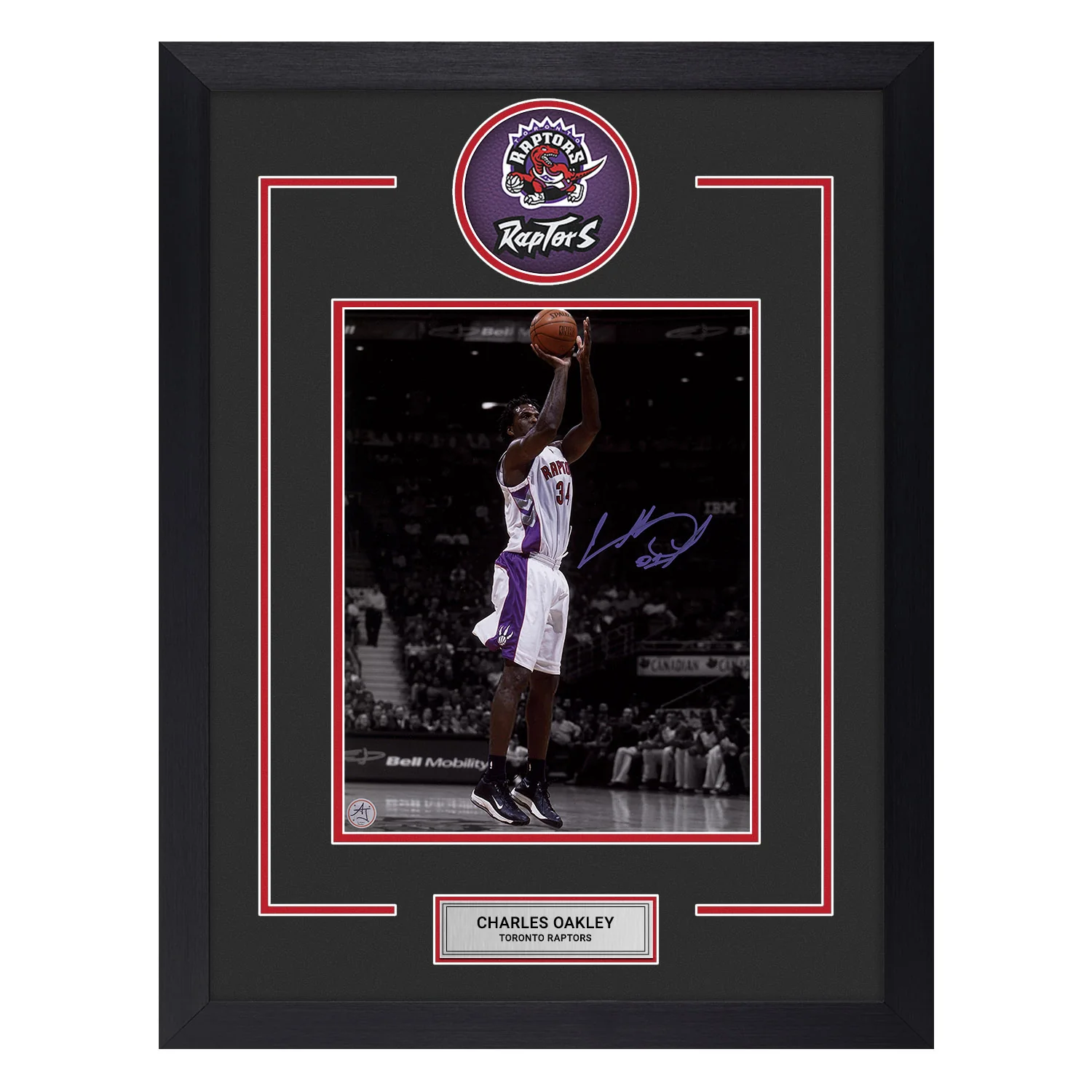 Charles Oakley Autographed Toronto Raptors Colour Isolation 20x26 Frame