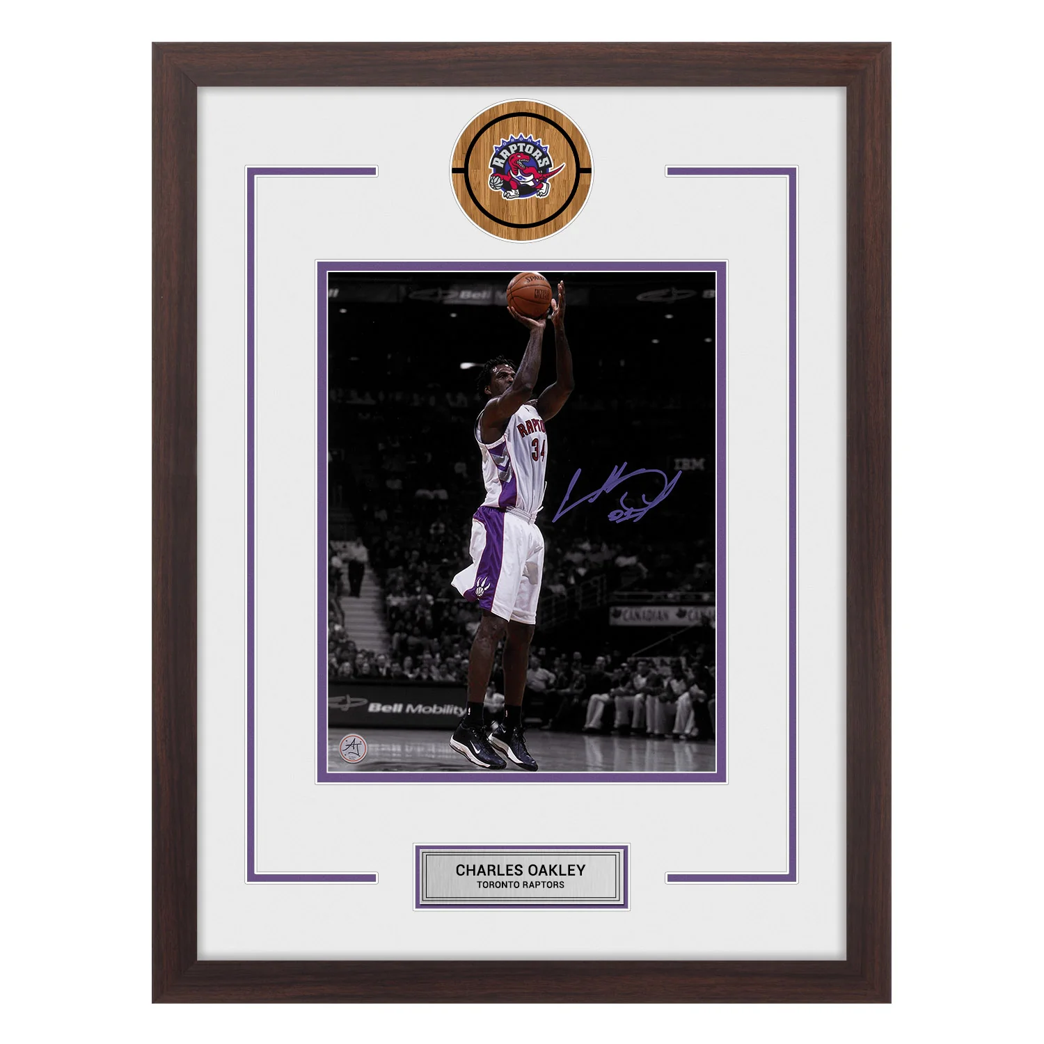 Charles Oakley Signed Toronto Raptors Colour Isolation Basketball 20x26 Frame