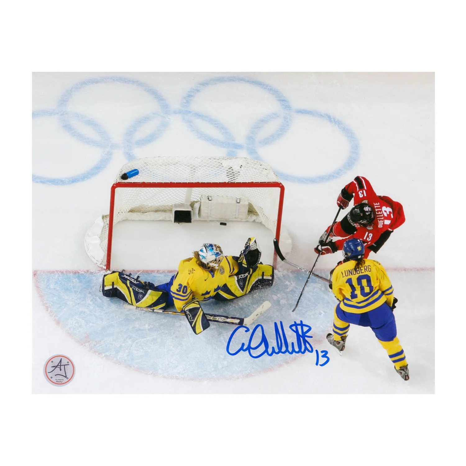 Caroline Ouellette Autographed Team Canada Gold Medal Goal 8x10 Photo