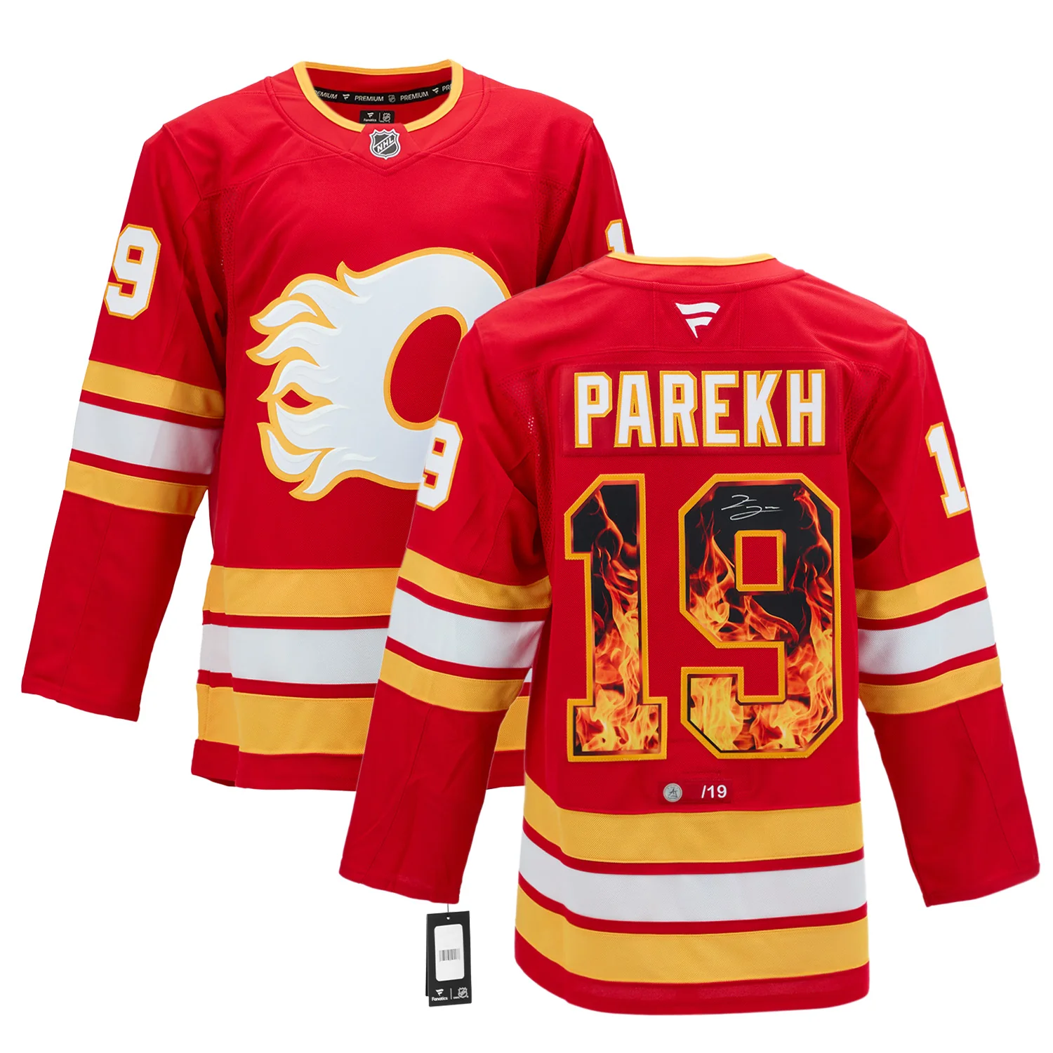 Zayne Parekh Signed Calgary Flames Roaring Fire Art Jersey #/19 - Image 3