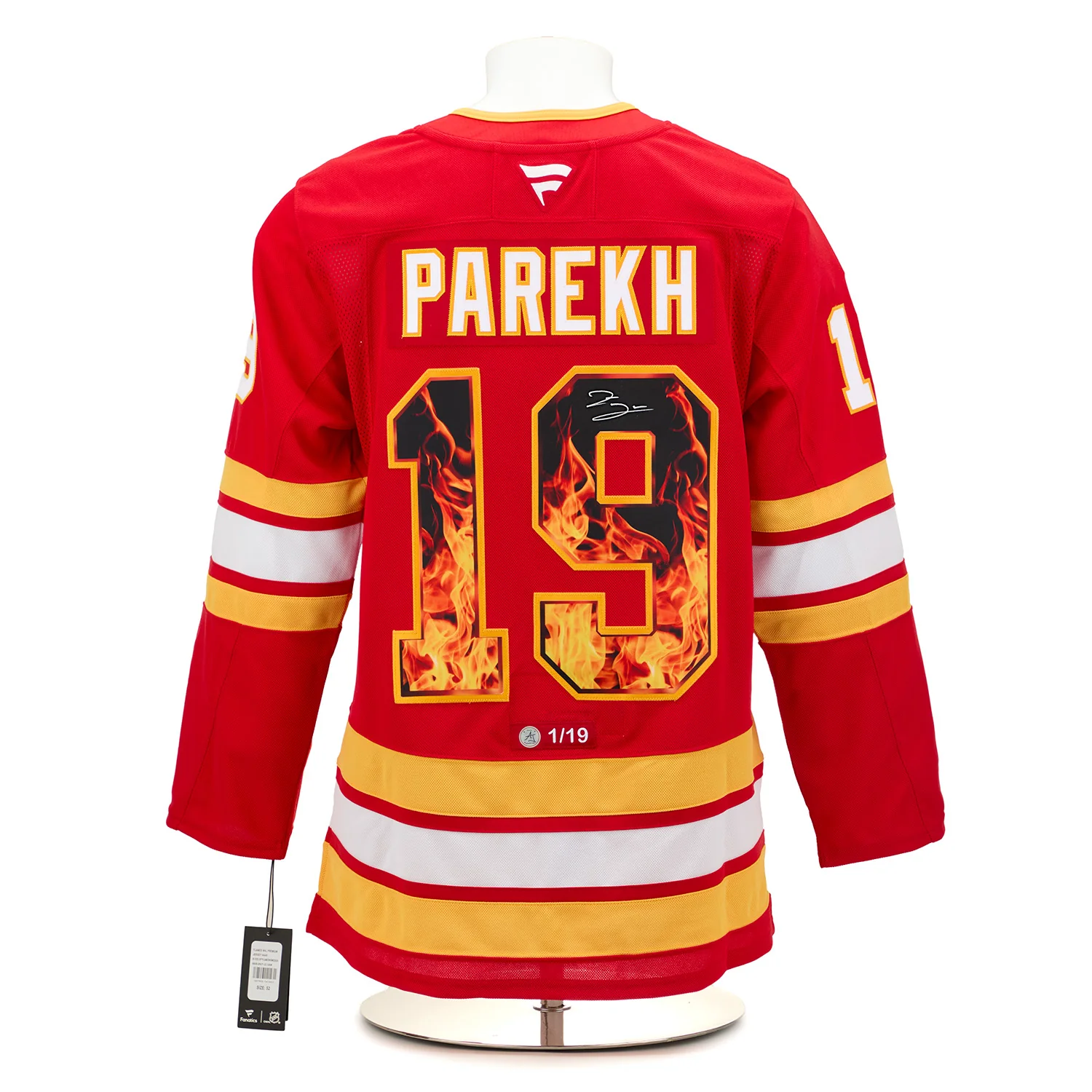 Zayne Parekh Signed Calgary Flames Roaring Fire Art Jersey #1/19