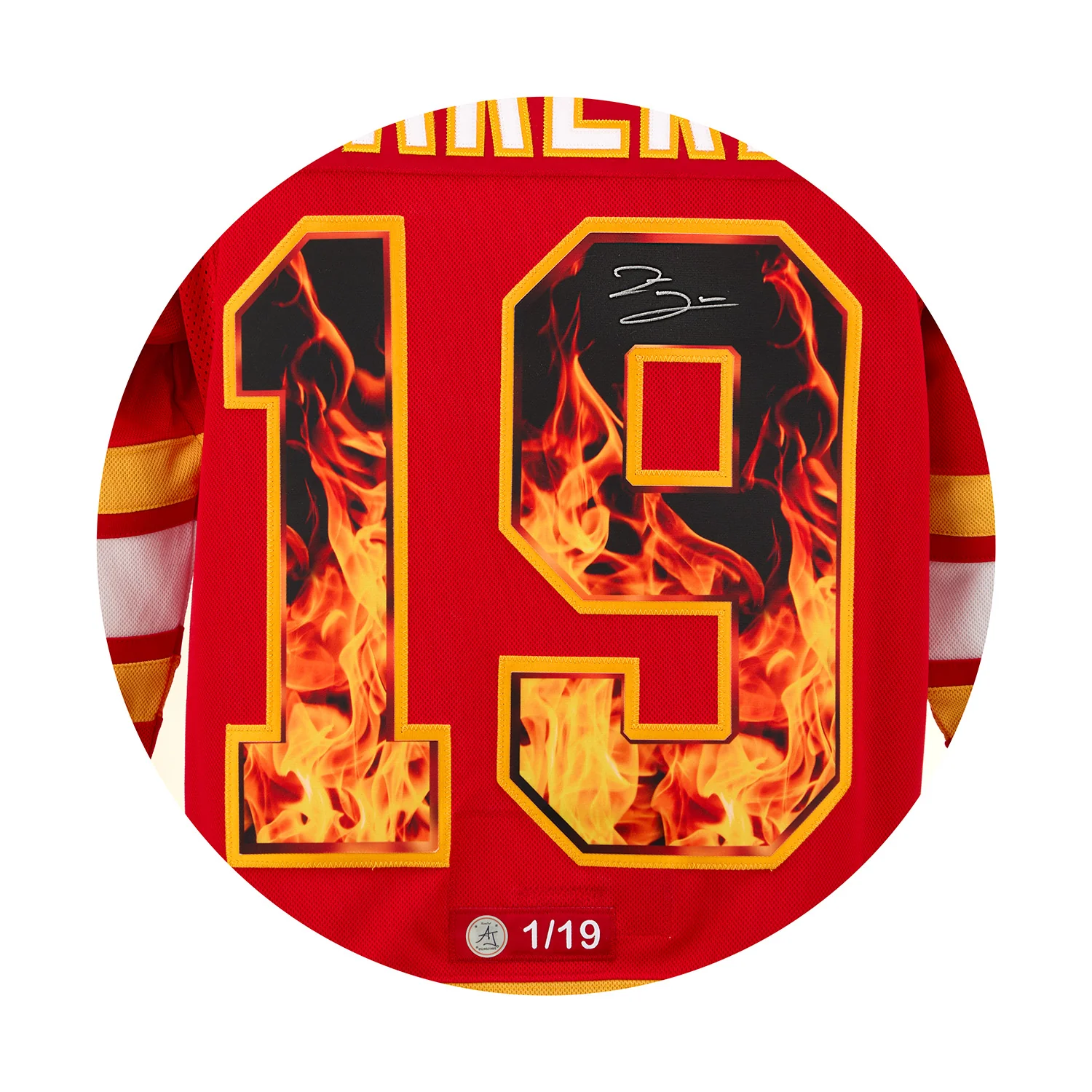 Zayne Parekh Signed Calgary Flames Roaring Fire Art Jersey #1/19 - Image 3