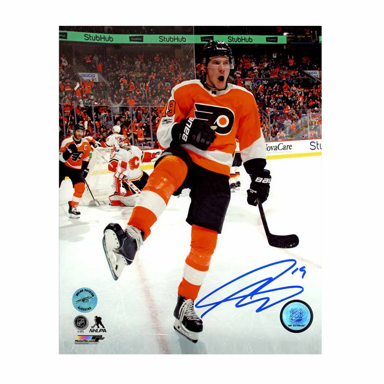 Nolan Patrick Signed Philadelphia Flyers Goal Celebration 8x10 Photo
