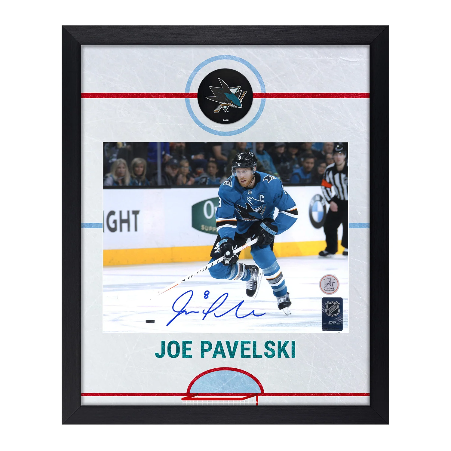 Joe Pavelski Autographed San Jose Sharks Graphic Rink 18x22 Frame