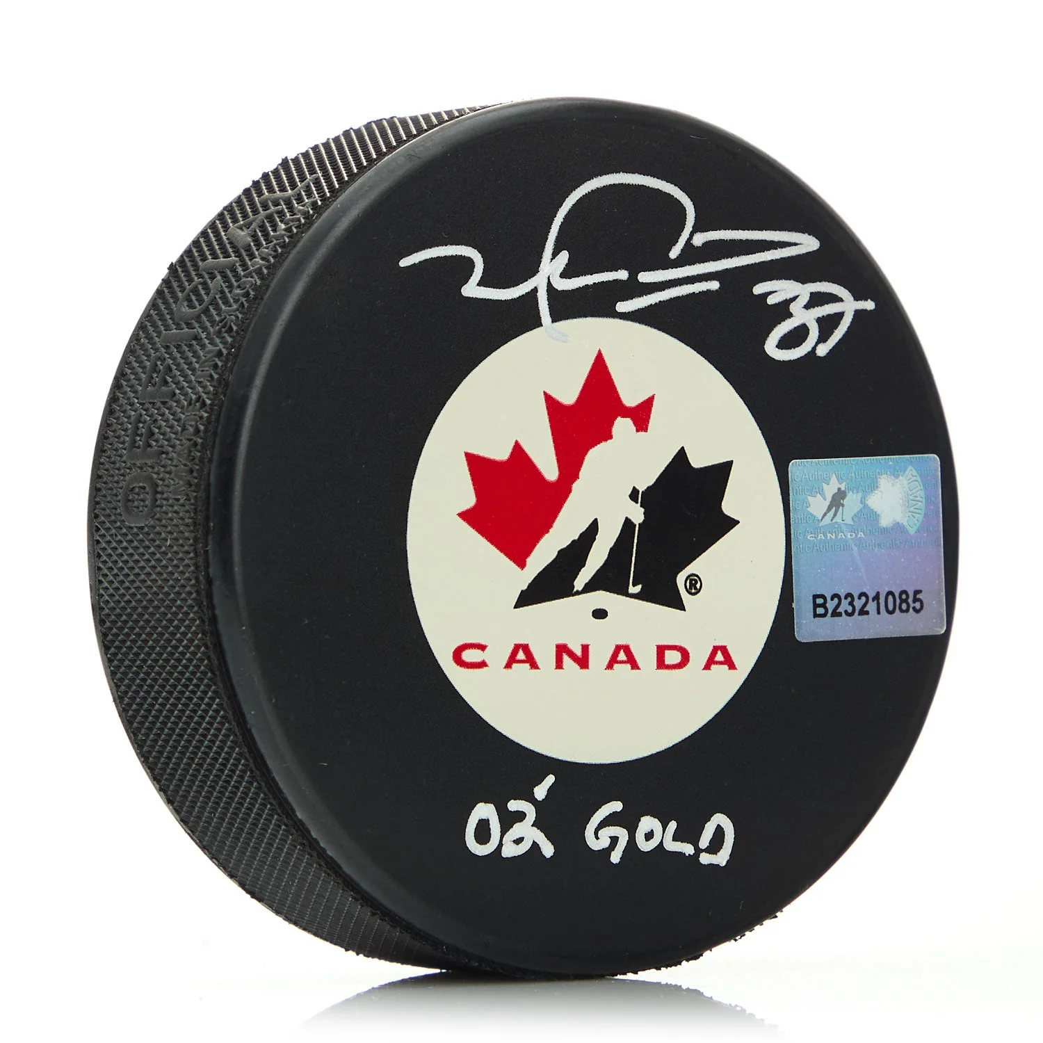 Mike Peca Team Canada Signed 02 Gold Note Olympic Hockey Puck