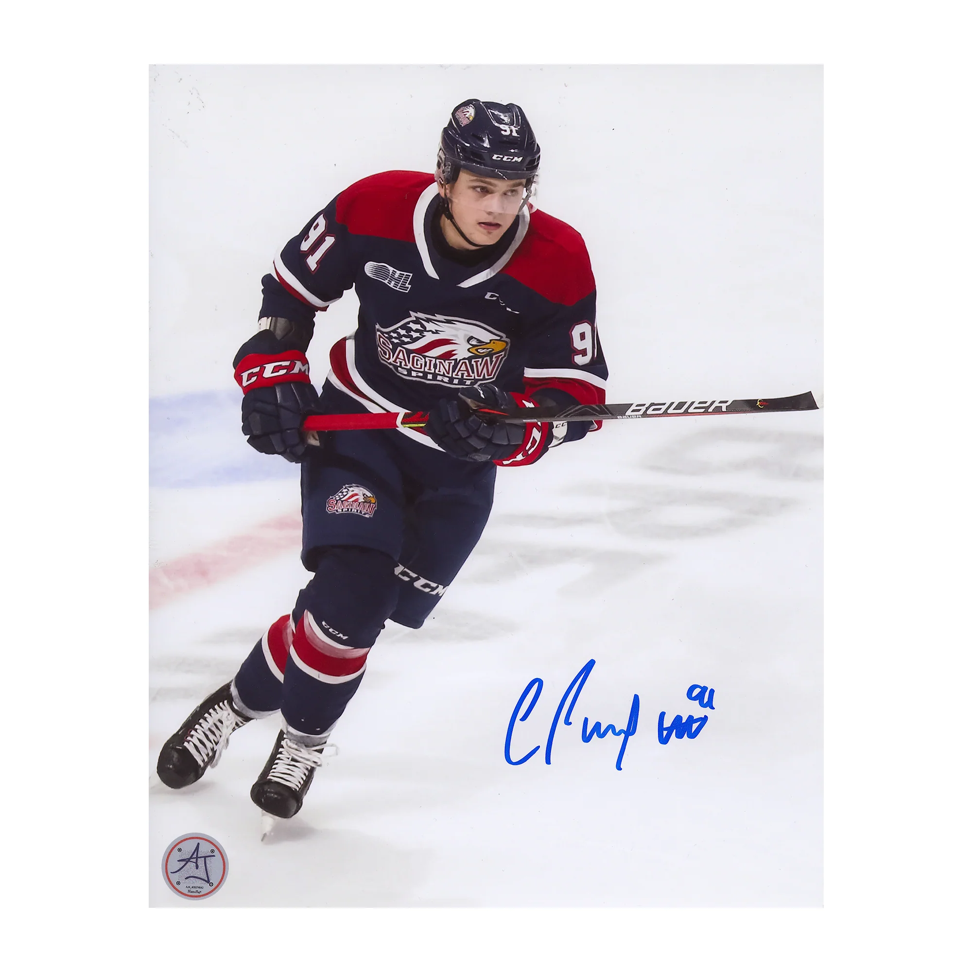 Cole Perfetti Autographed Saginaw Spirit CHL Hockey 8x10 Photo