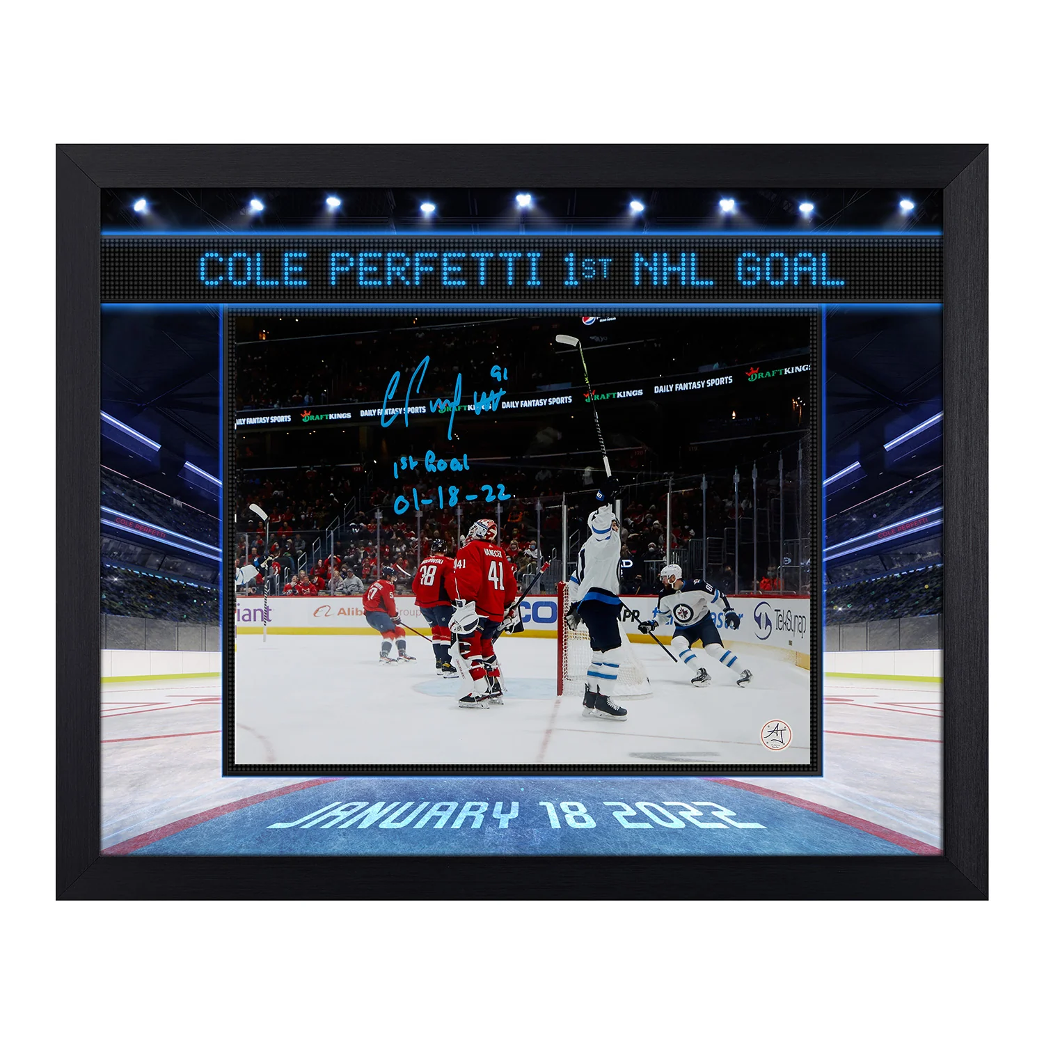 Cole Perfetti Signed & Dated Winnipeg Jets 1st Goal Graphic 18x22 Frame - Image 2