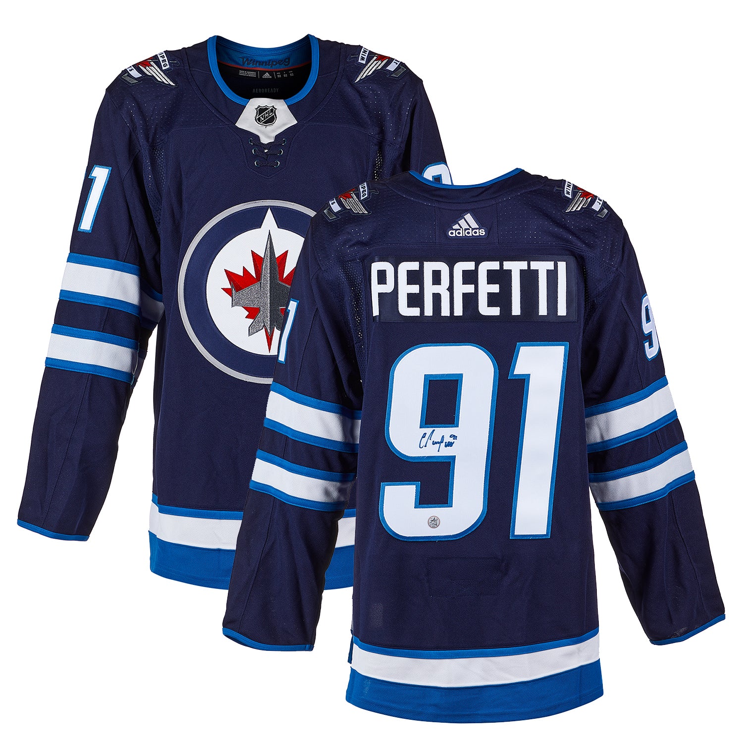 Cole Perfetti Autographed Winnipeg Jets adidas Jersey - Image 3