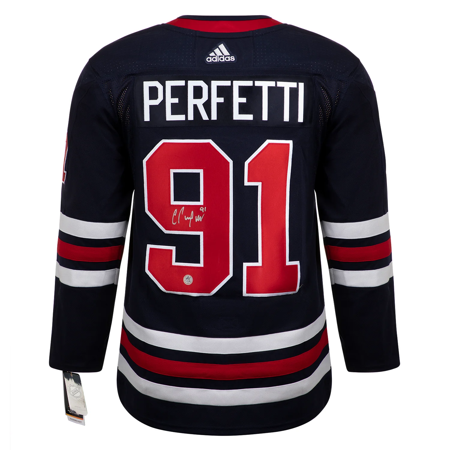 Cole Perfetti Signed Winnipeg Jets Navy Alt Retro adidas Jersey