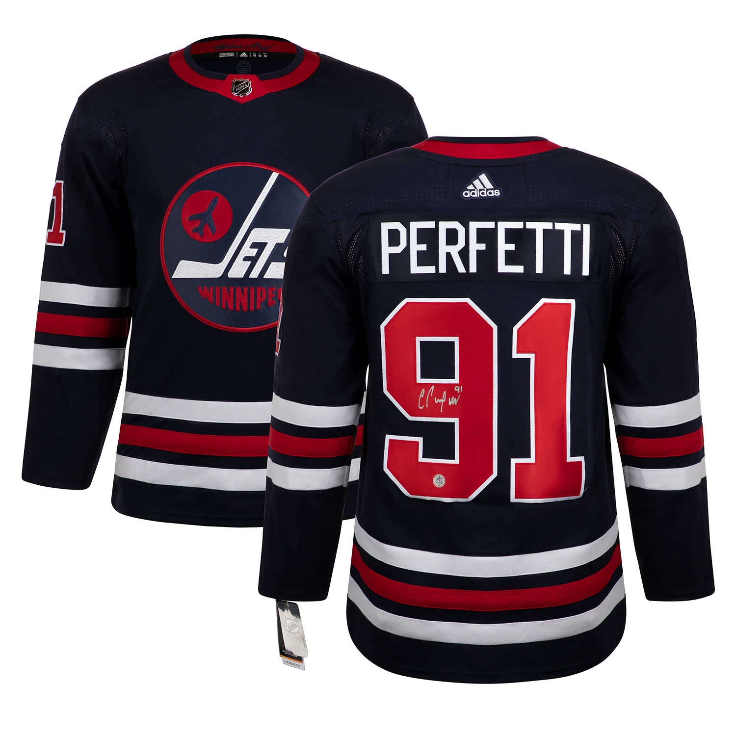 Cole Perfetti Signed Winnipeg Jets Navy Alt Retro adidas Jersey - Image 3