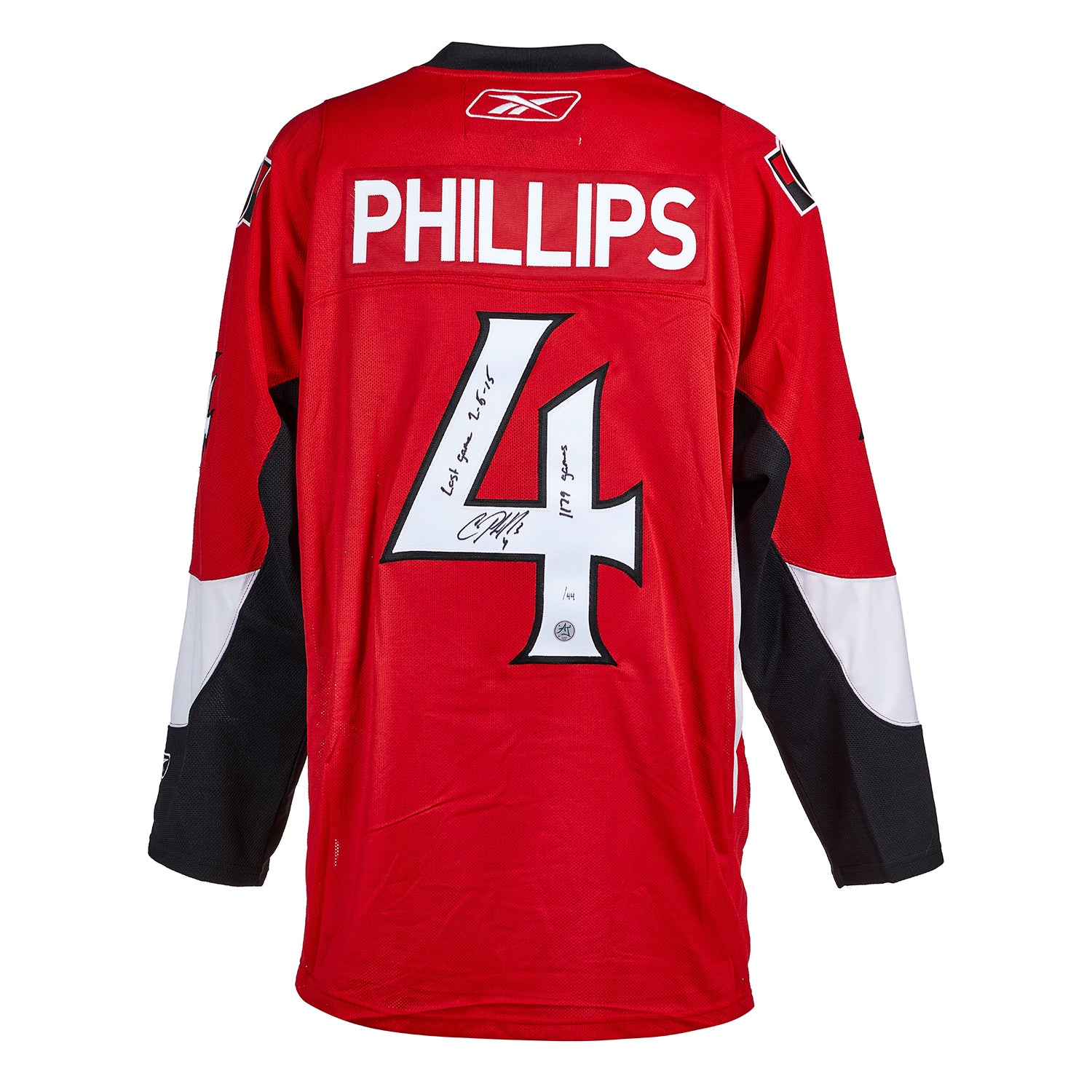 Chris Phillips Ottawa Senators Signed & Dated Last Game Reebok Jersey #/44