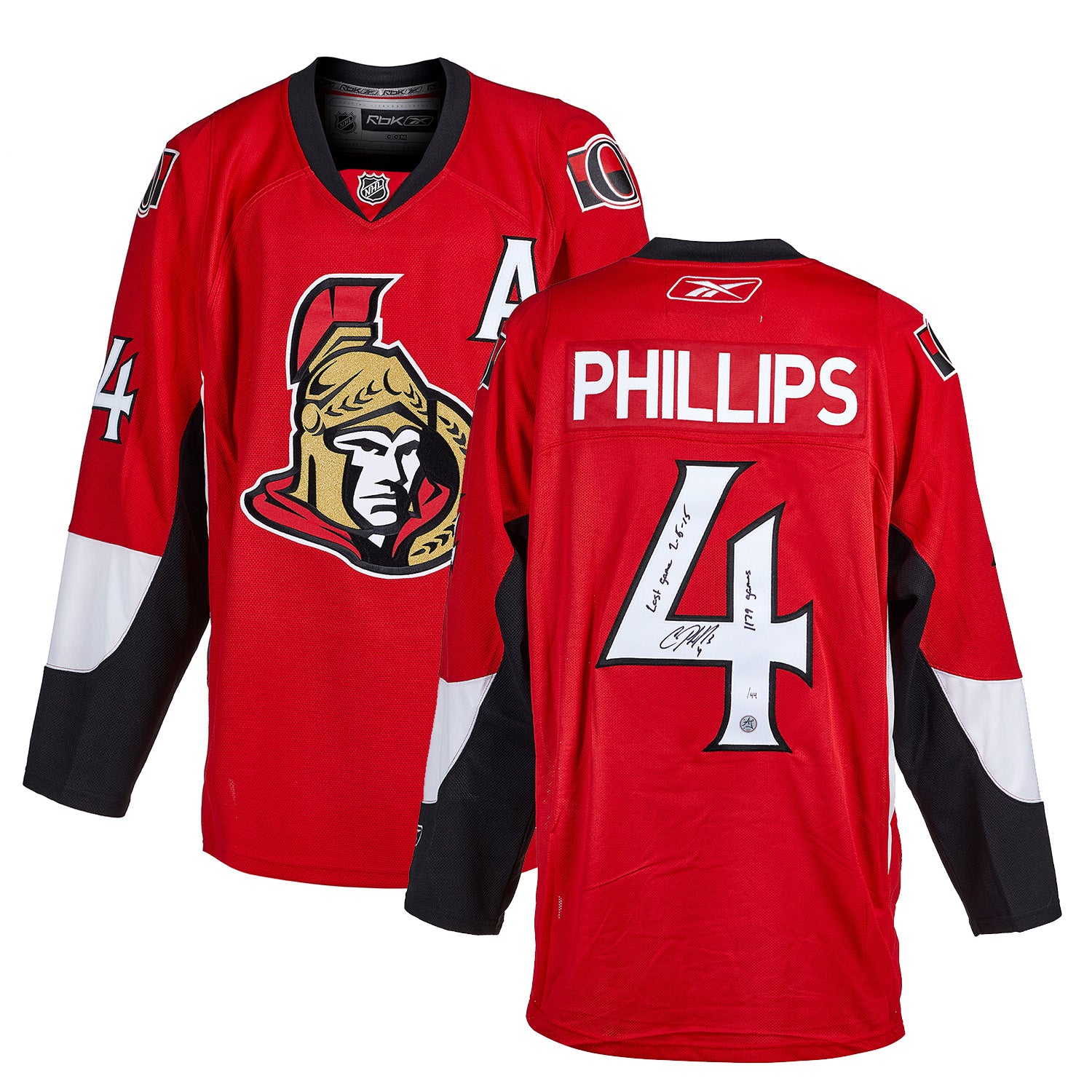 Chris Phillips Ottawa Senators Signed & Dated Last Game Reebok Jersey #/44 - Image 3